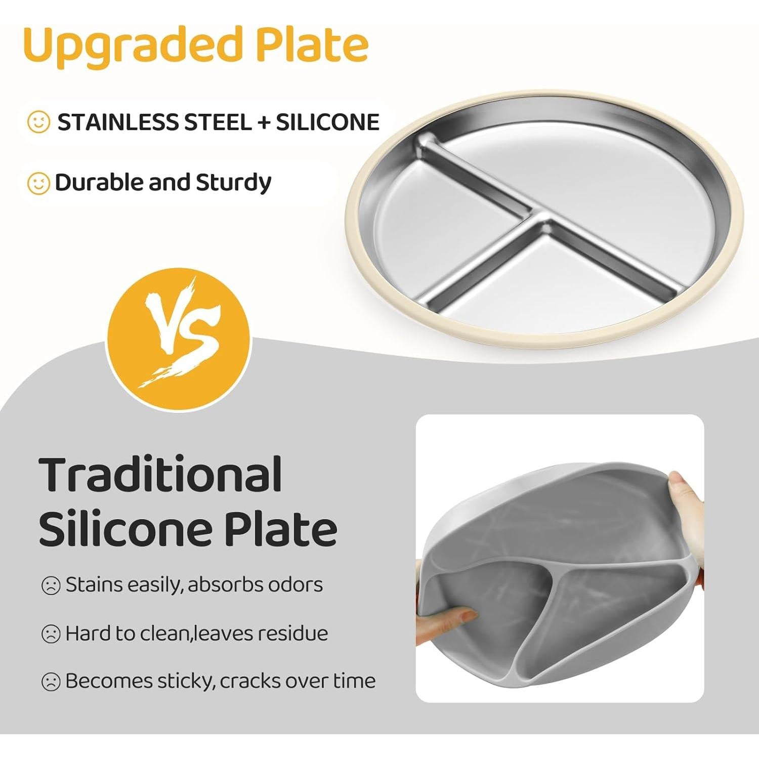 Platos de Succión para Niños iconfont 9" Acero Inoxidable 2 Pzs