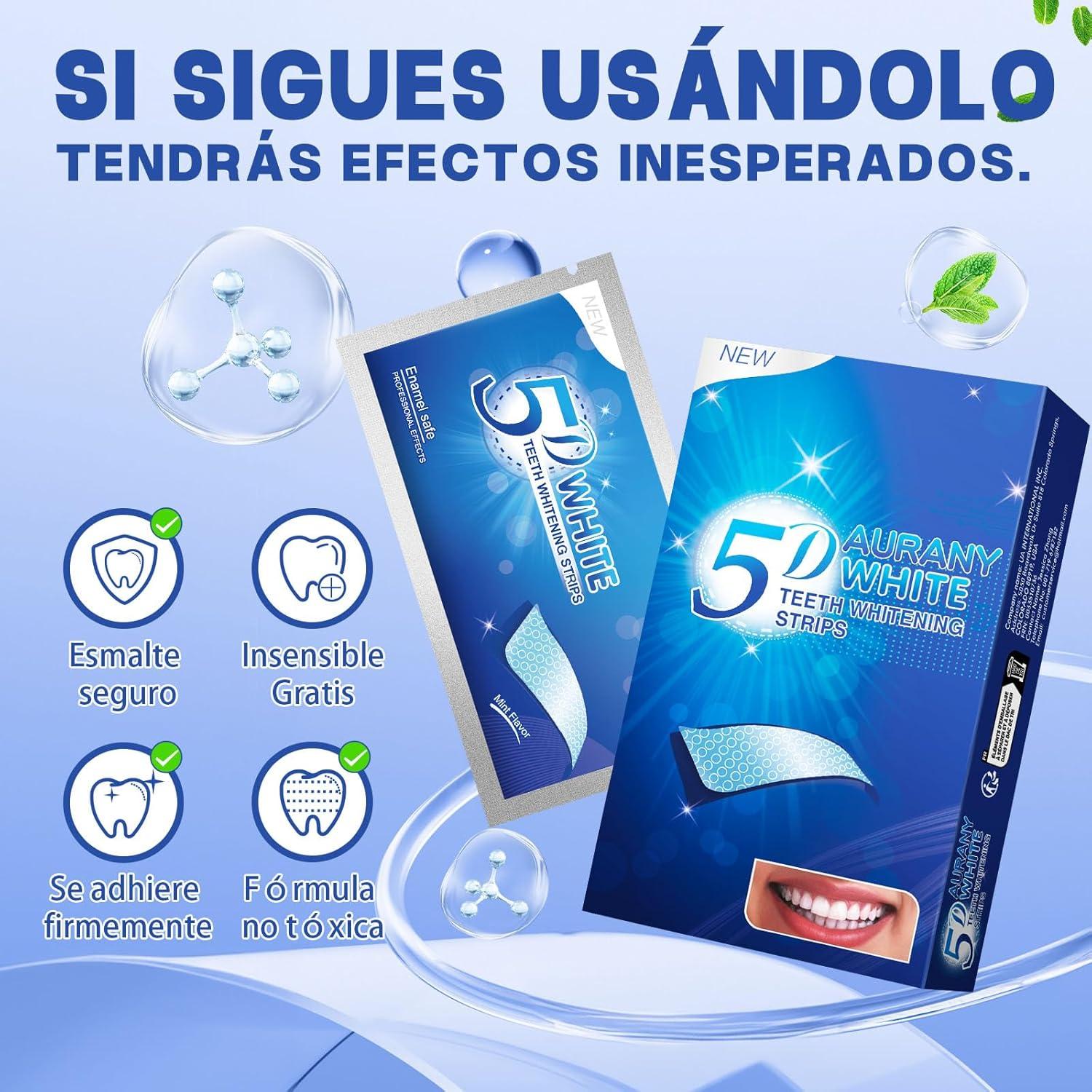 Tiras Blanqueadoras 5D AURANY para Dientes Sensibles 14 Pares