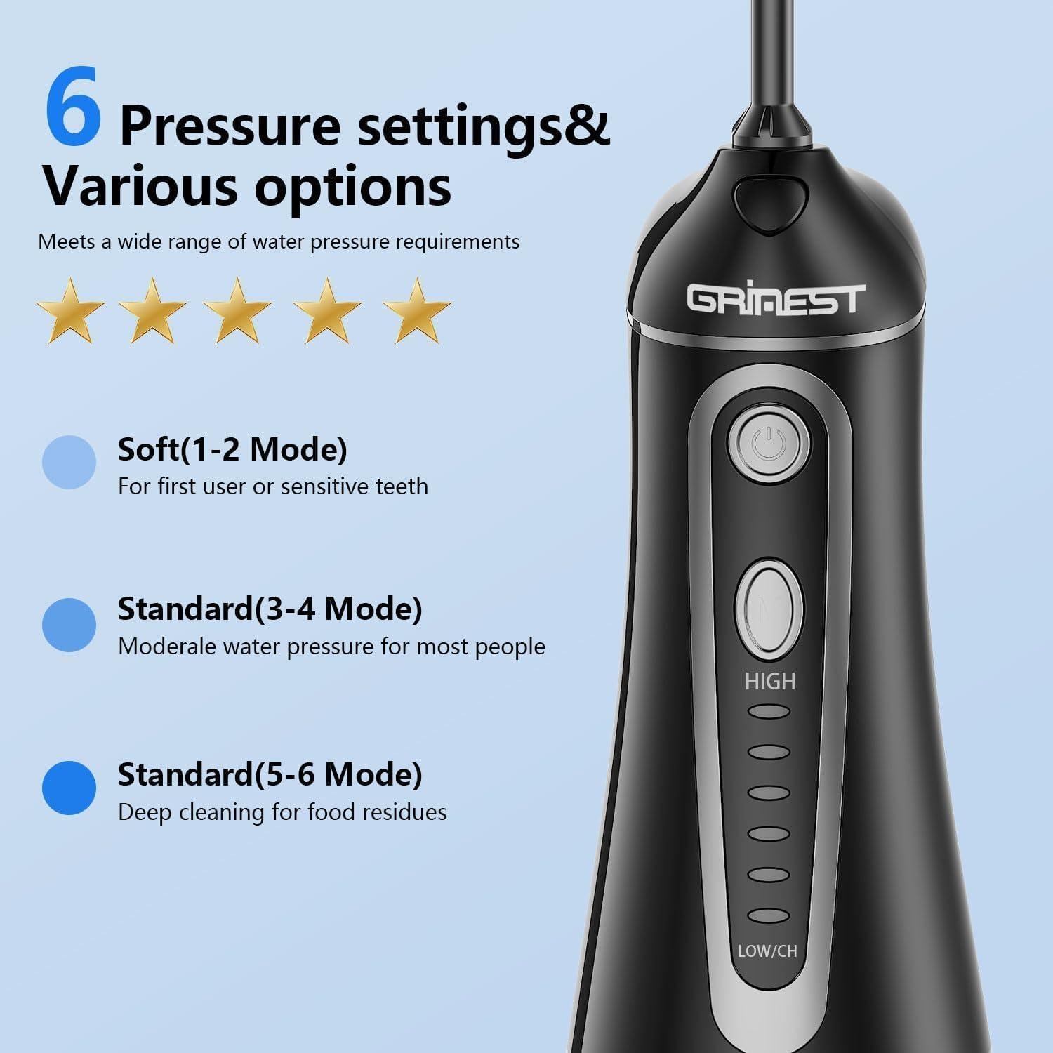 Irrigador Dental Inalámbrico Grinest FL-V28 Negro IPX7