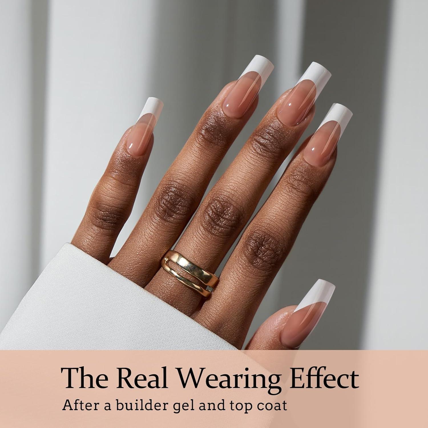 Uñas de Gel Punta Francesa BTArtboxnails 150pcs Marrón Cuadradas