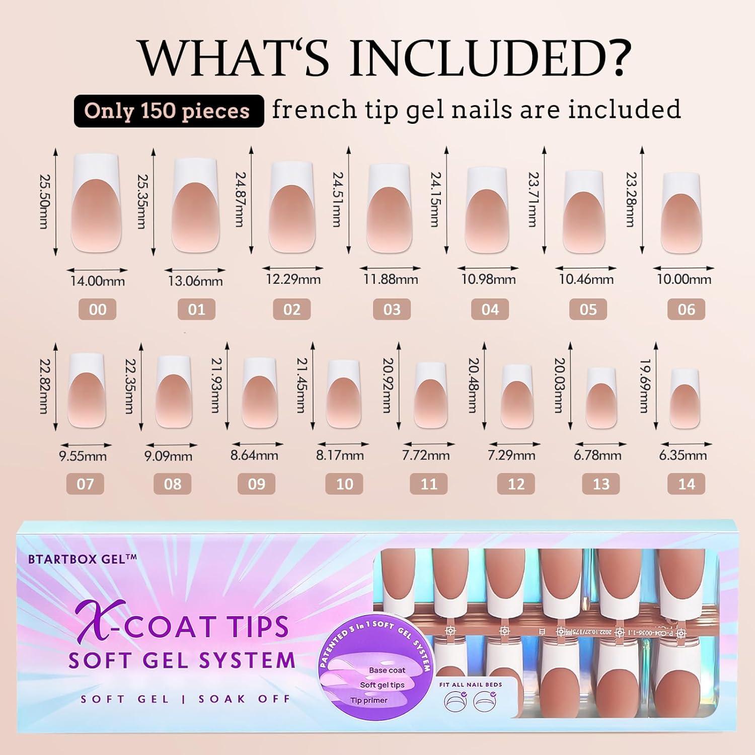 Uñas de Gel Punta Francesa BTArtboxnails 150pcs Marrón Cuadradas