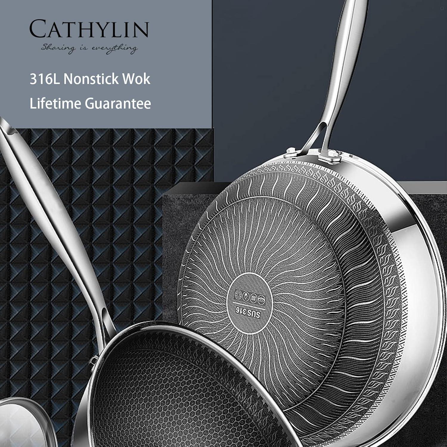 Sartén Wok 31.75 cm Cathylin Acero Inoxidable Antiadherente