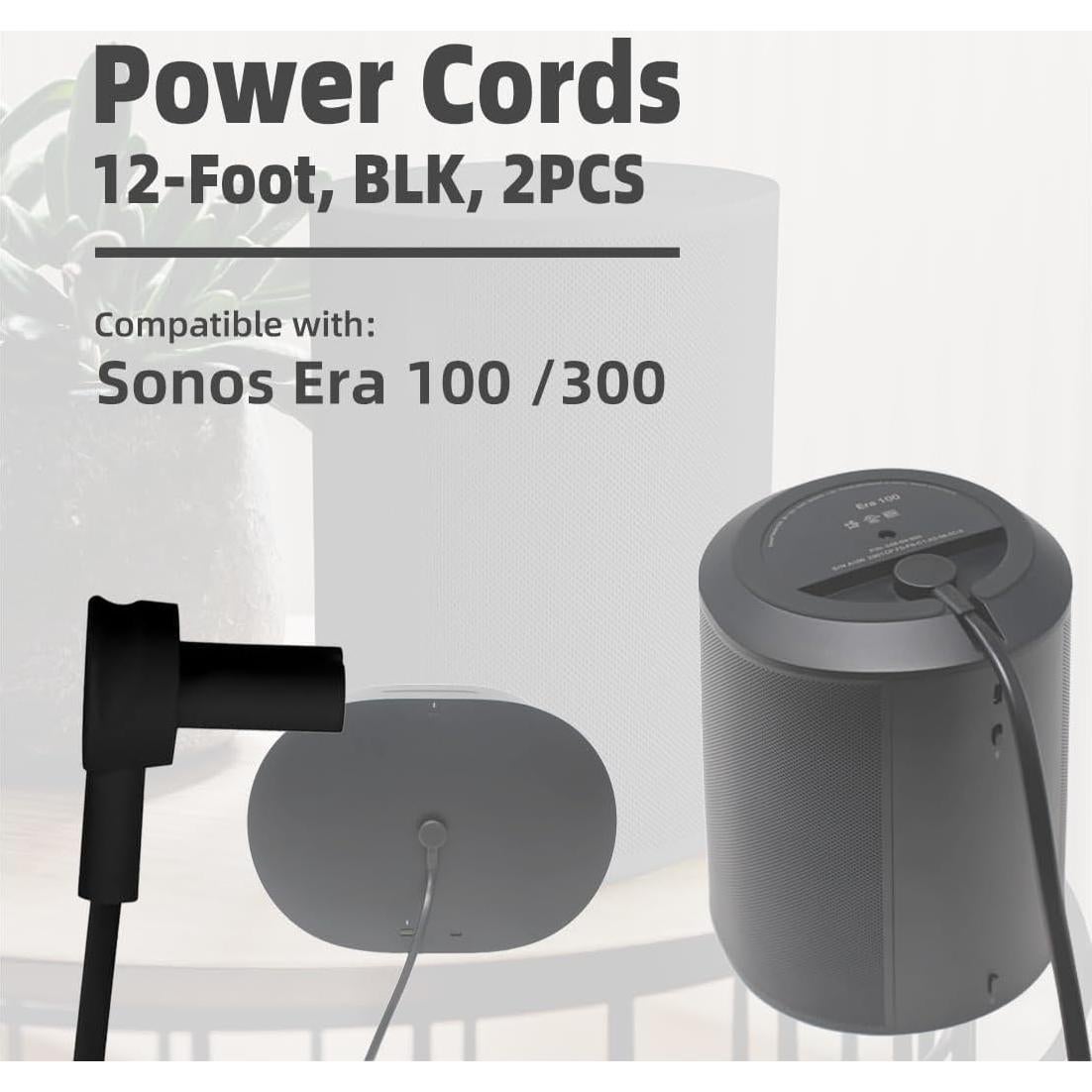 Cables de Alimentación Largos Rolkely para Altavoces Sonos Era 100 y 300 - 3.66m Negro