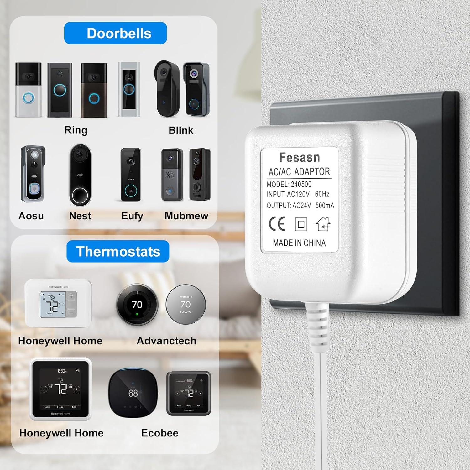 Adaptador de Alimentación 24V CA Fesasn para Timbres y Termostatos