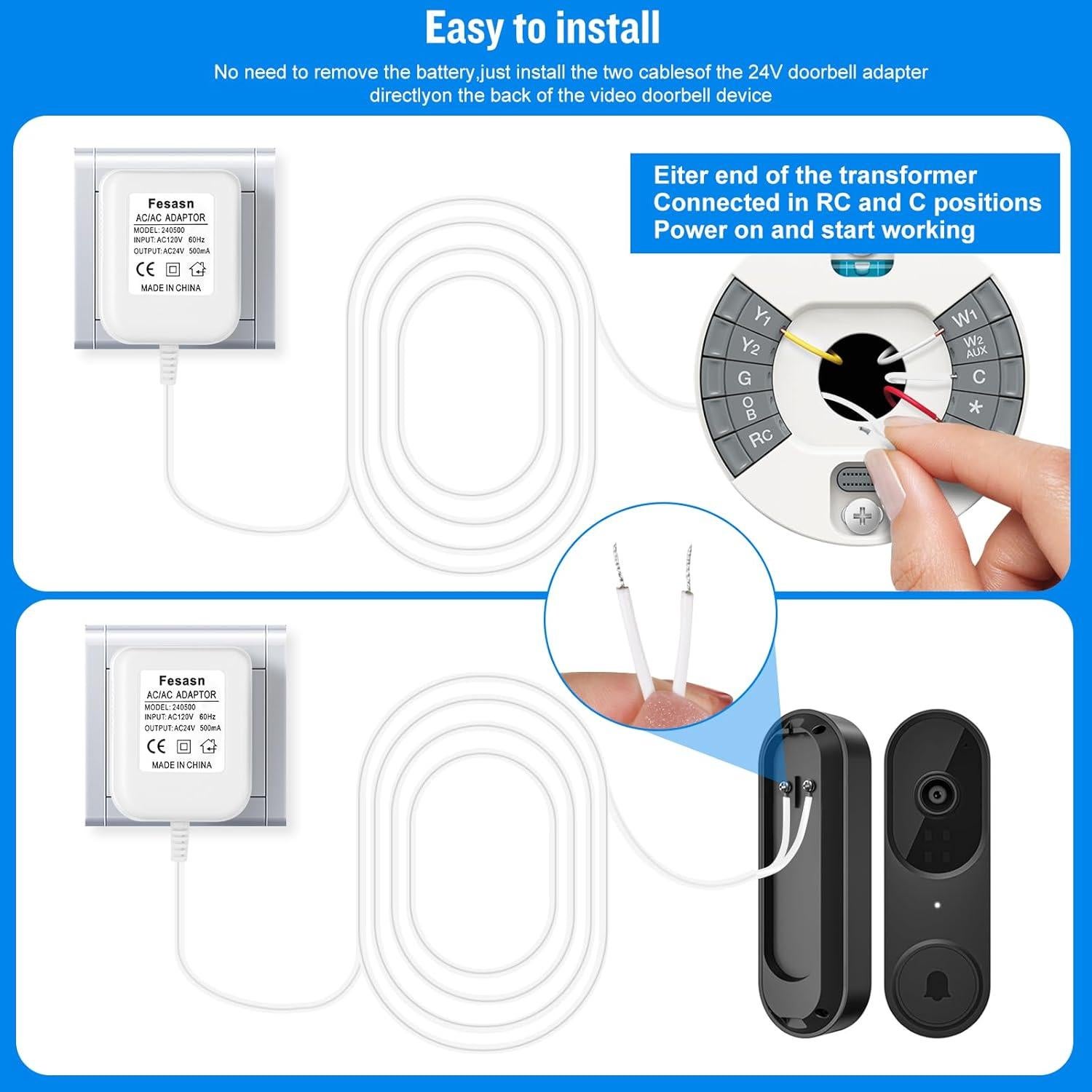 Adaptador de Alimentación 24V CA Fesasn para Timbres y Termostatos