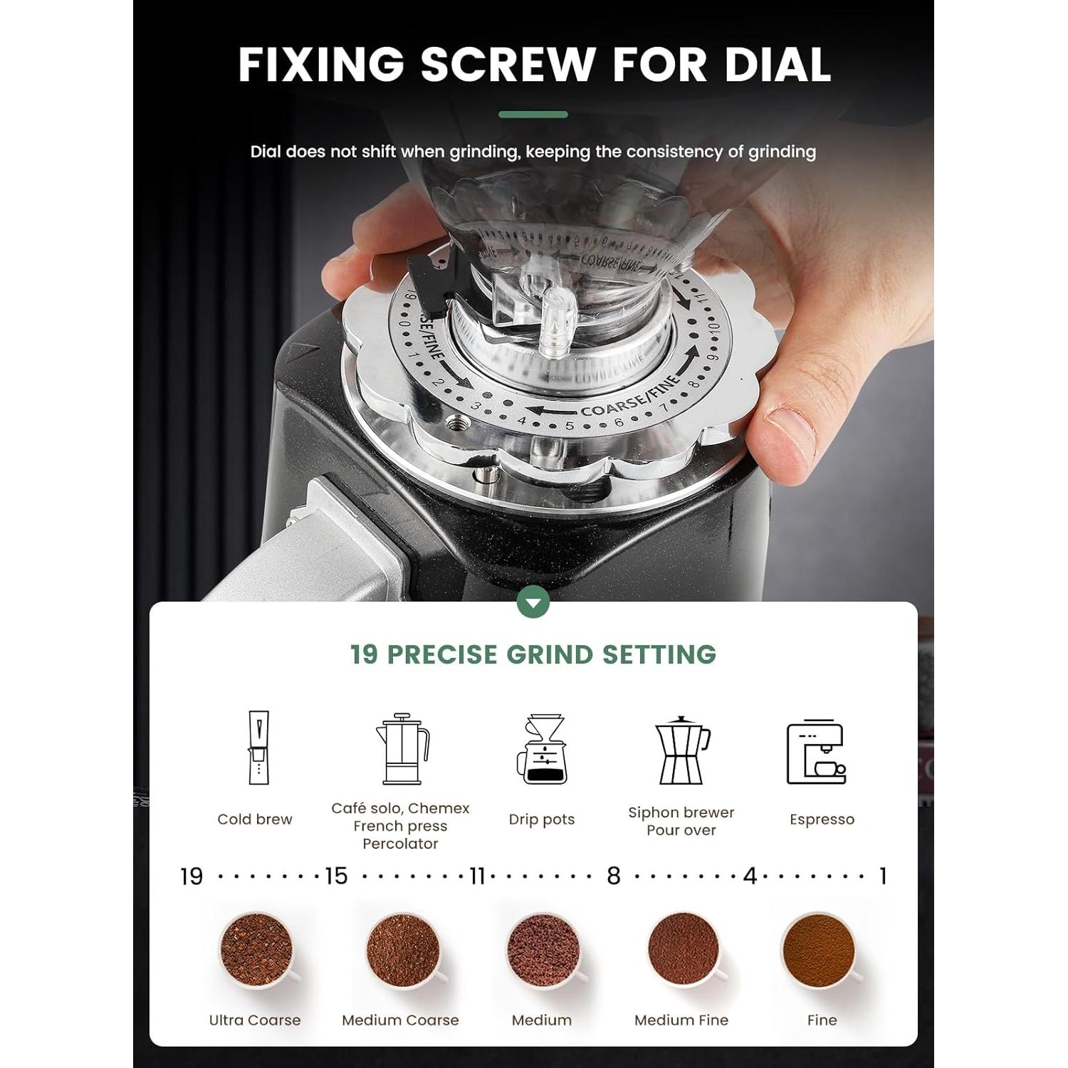 Molino de Café Huanyu Burr Acero Inoxidable 1kg 19 Configuraciones