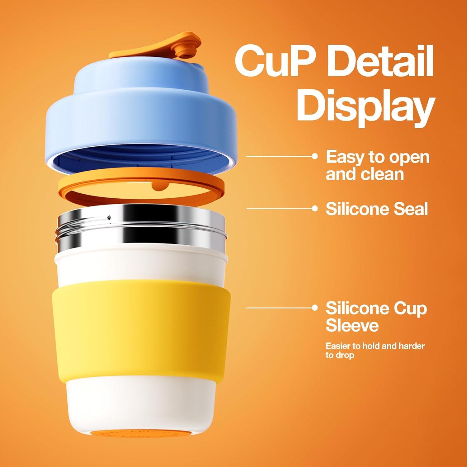 Insulated Travel Coffee Mug, Double vacuum wall,Easy to Grip,BPA free,Blue lid,14 OZ