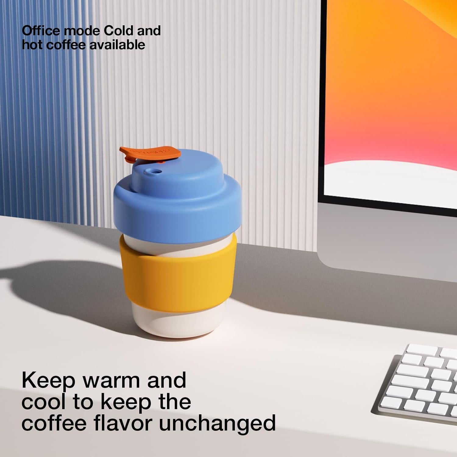 Insulated Travel Coffee Mug, Double vacuum wall,Easy to Grip,BPA free,Blue lid,14 OZ