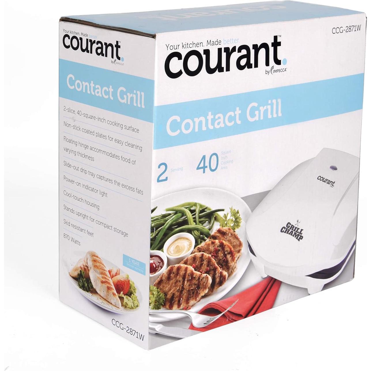 Parrilla Eléctrica Courant CCG2871W para 2 Porciones Blanca