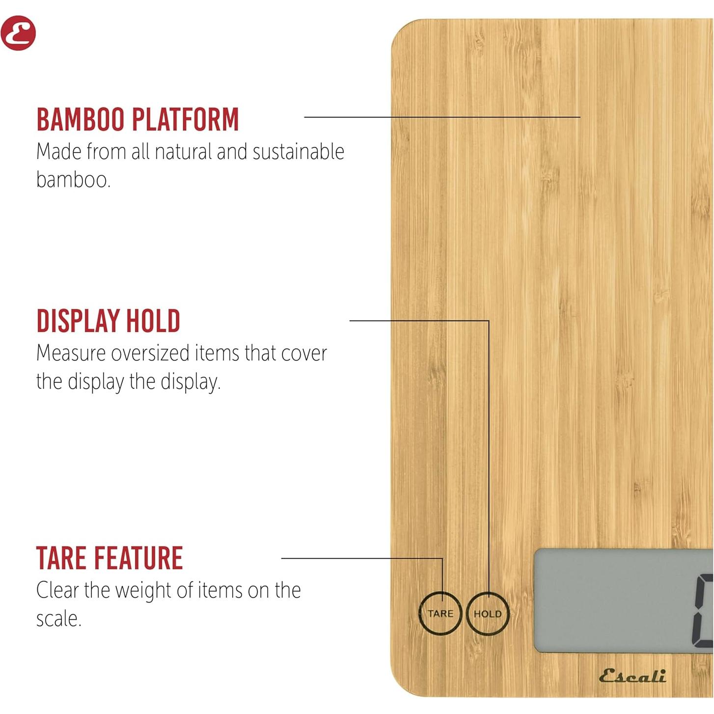 Balanza Digital de Cocina Escali Arti 6.8kg Bambú Táctil