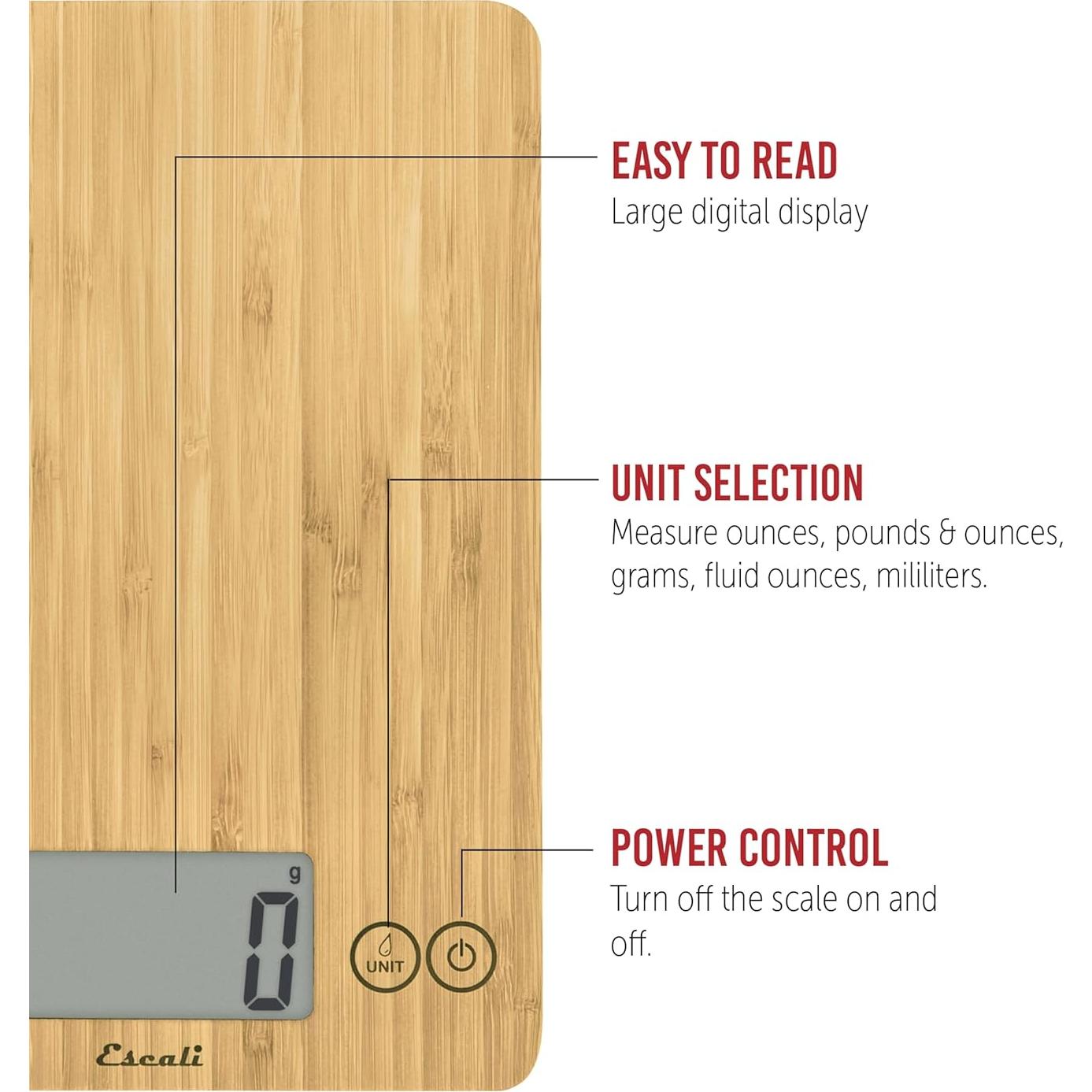 Balanza Digital de Cocina Escali Arti 6.8kg Bambú Táctil