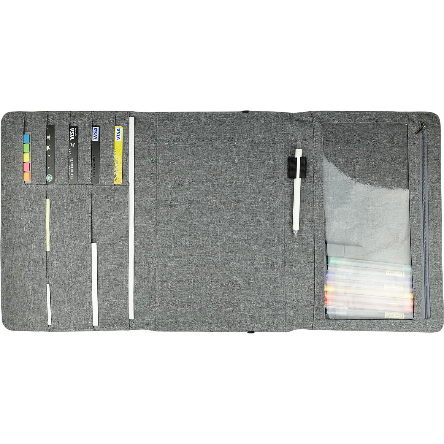 Funda Folio SivaLife A4 Gris con Organizador y Bucle para Bolígrafo