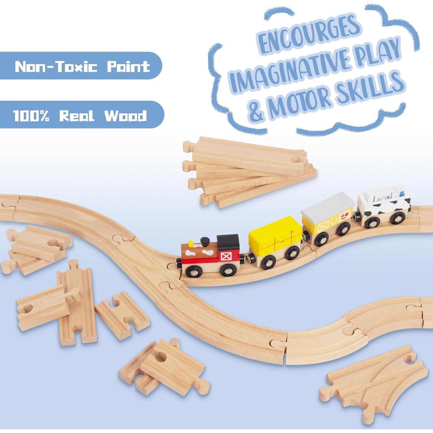 Juego de Pistas de Tren de Madera WoodenEdu 24 Piezas