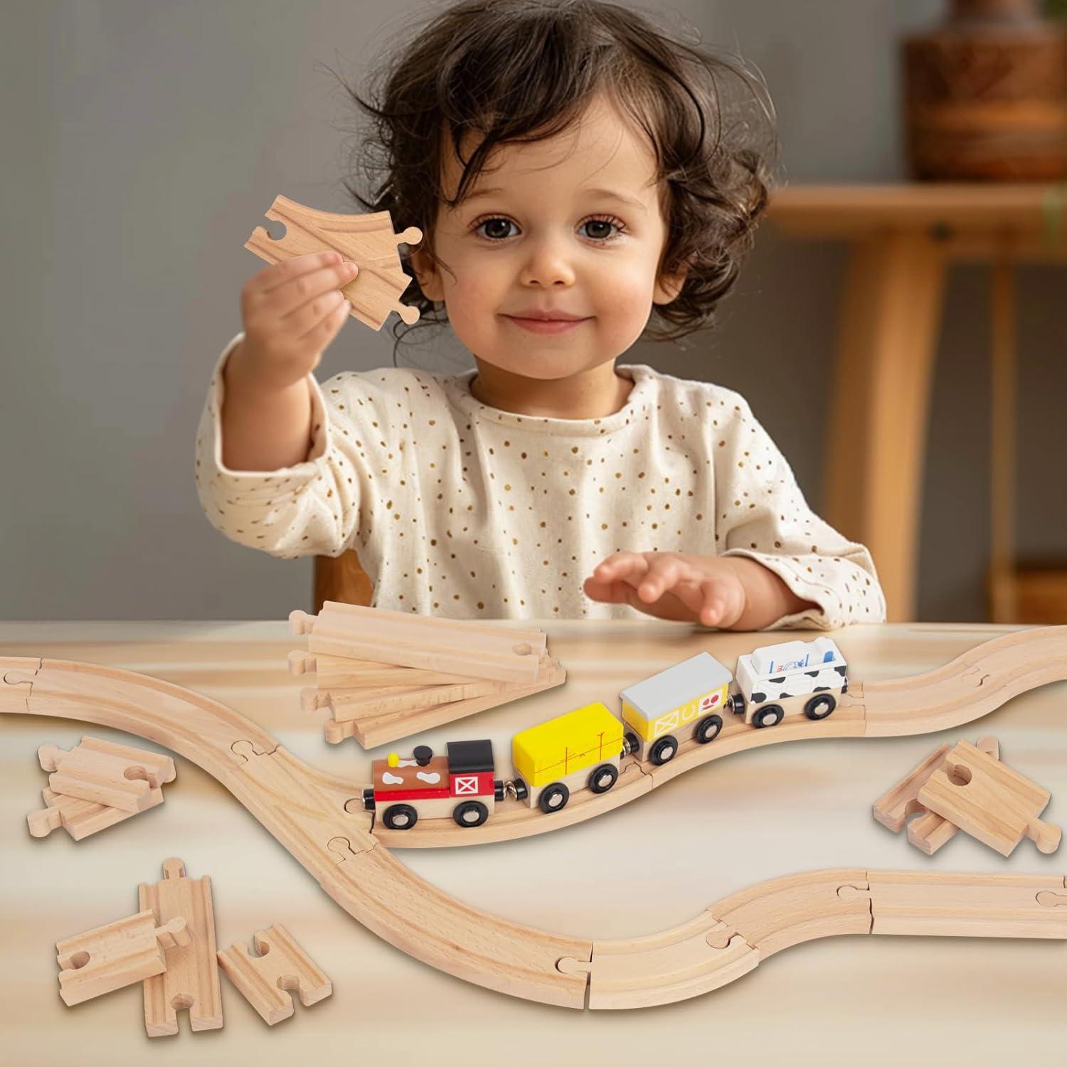 Juego de Pistas de Tren de Madera WoodenEdu 24 Piezas