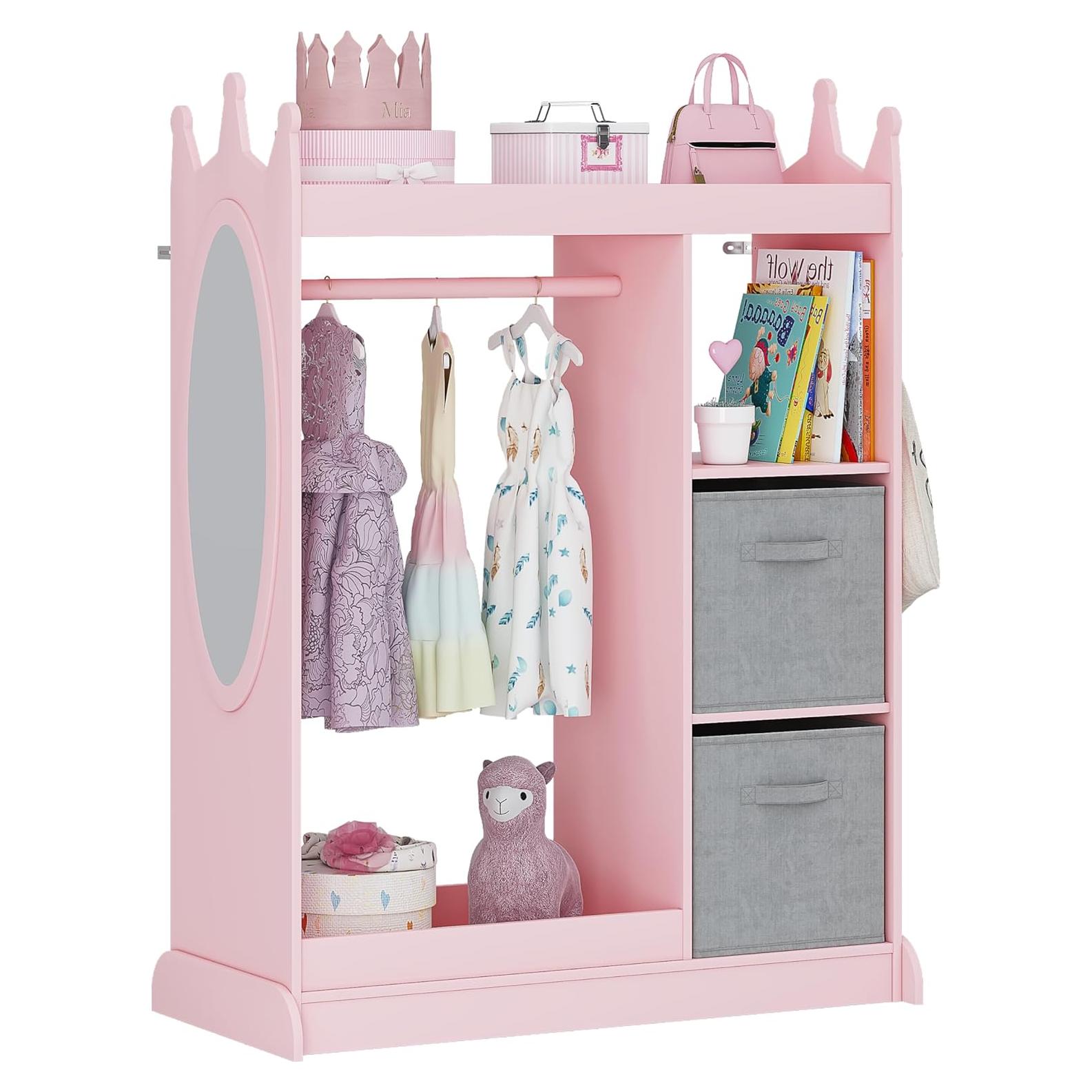 Armario Infantil UTEX Rosa con Espejo y Almacenamiento 85x40x113 cm