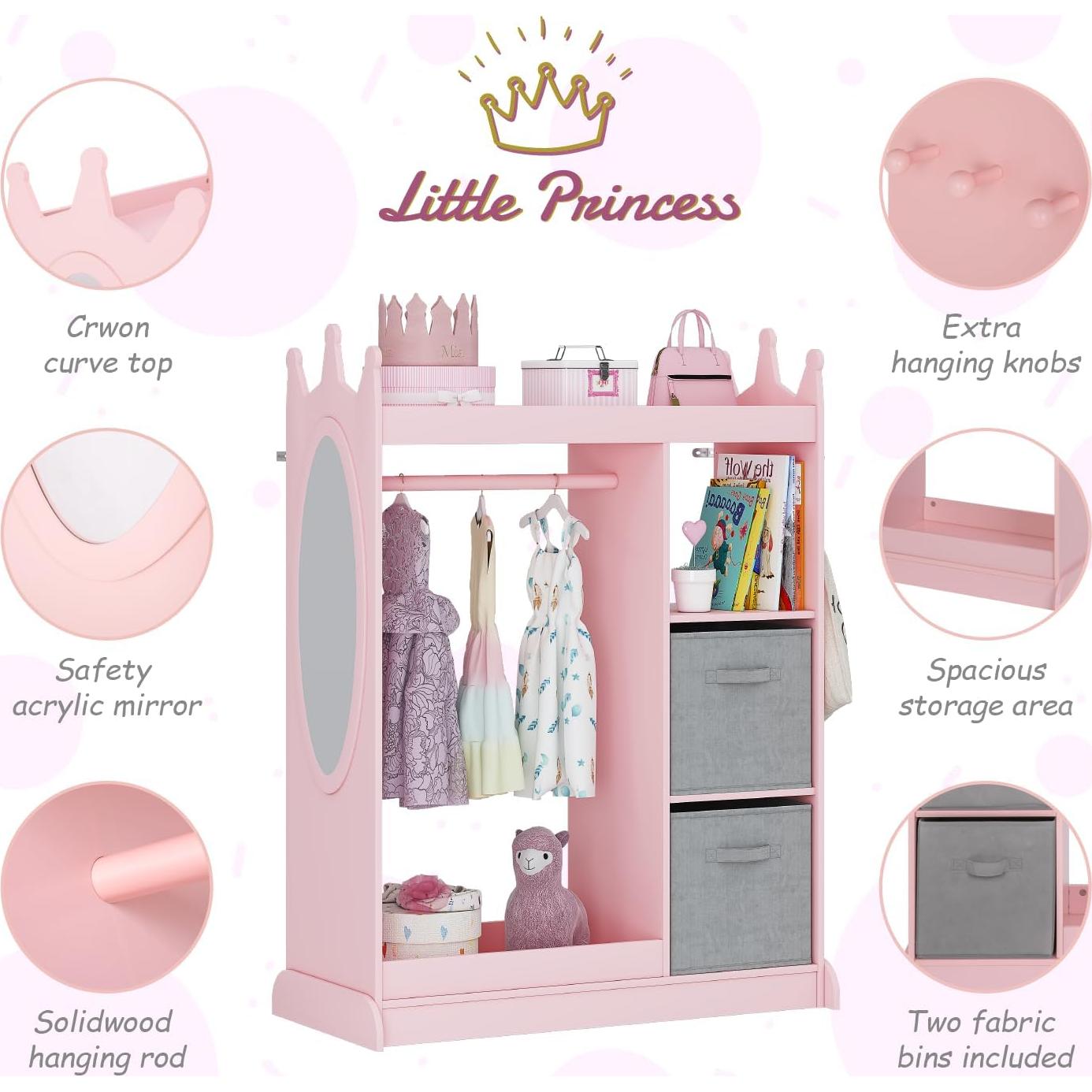 Armario Infantil UTEX Rosa con Espejo y Almacenamiento 85x40x113 cm