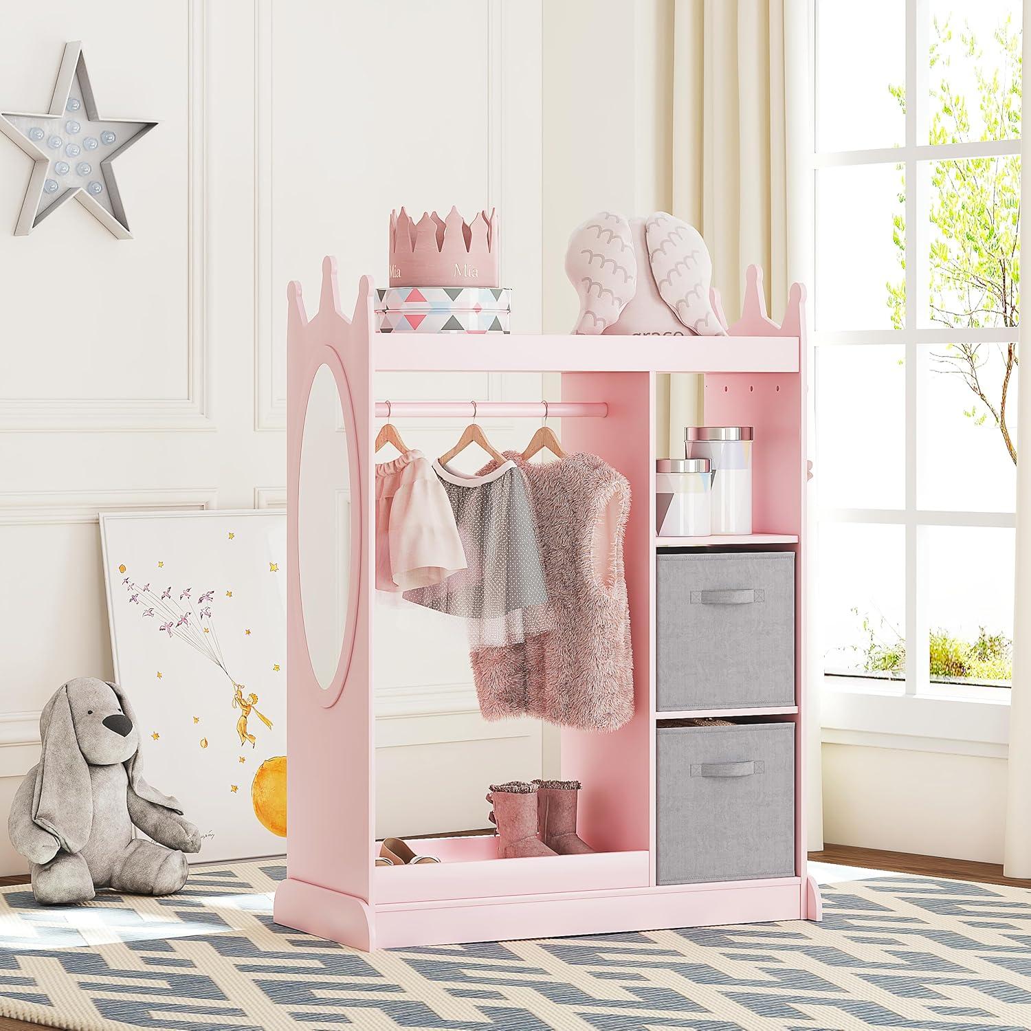Armario Infantil UTEX Rosa con Espejo y Almacenamiento 85x40x113 cm