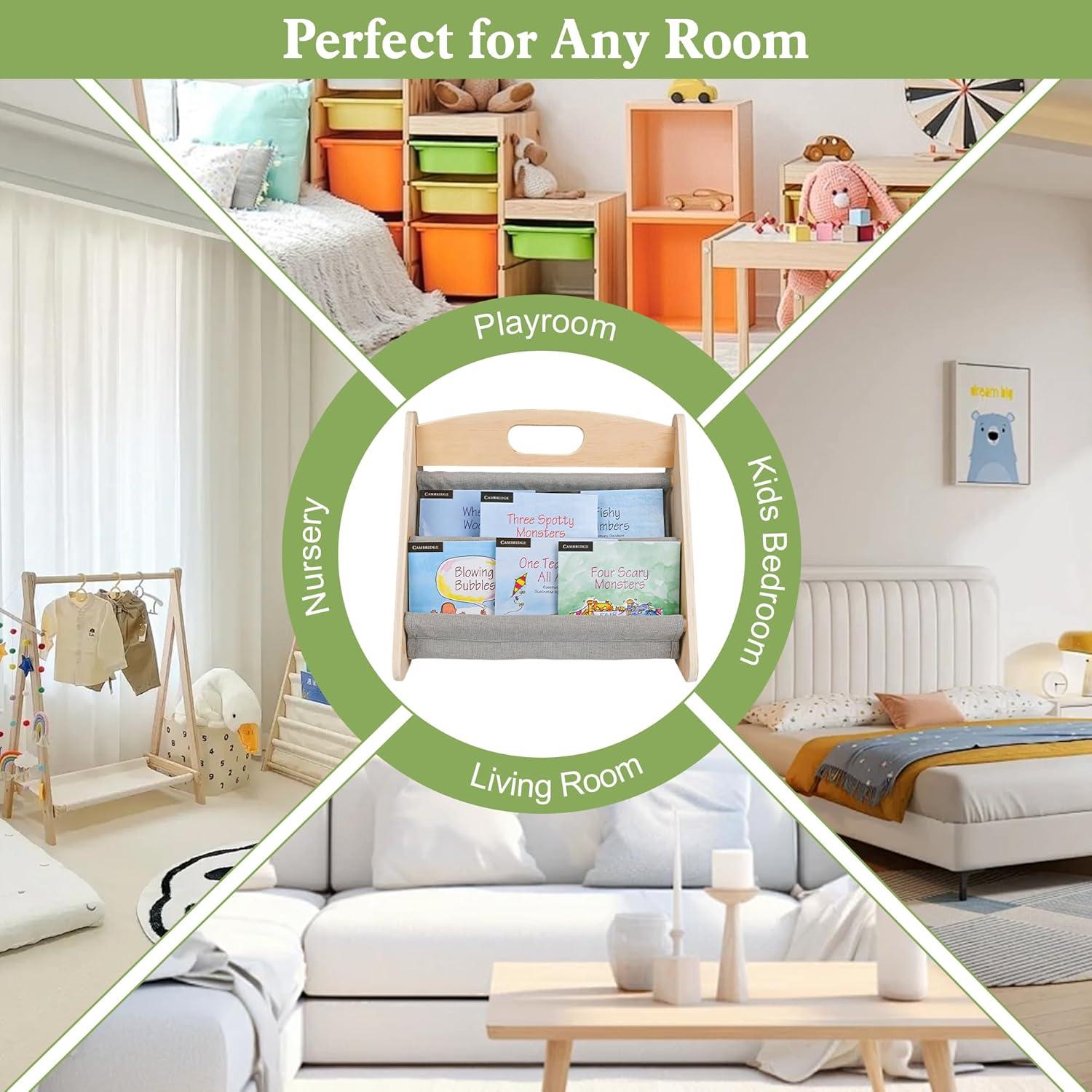 Estantería Infantil AZSKY 2 Niveles Madera Natural Gris