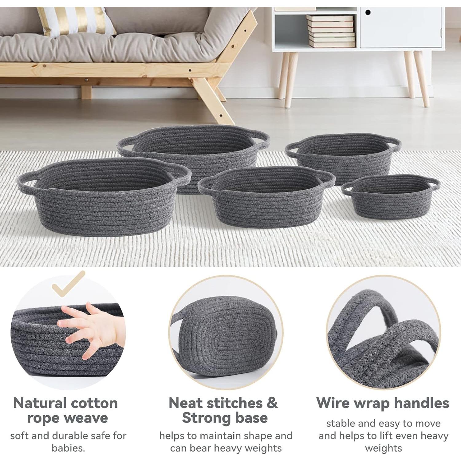 Juego de 5 Cestas de Cuerda VOOWO para Almacenamiento - Gris