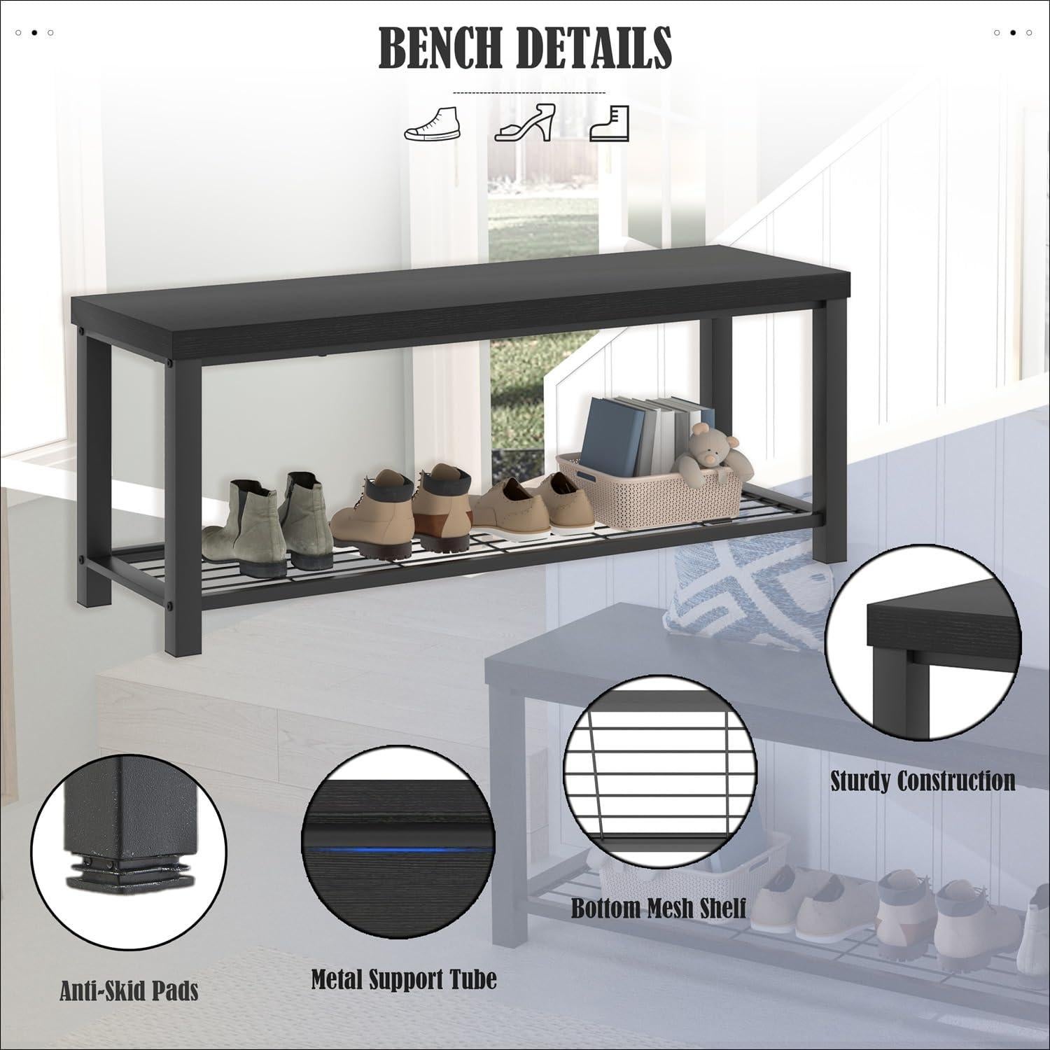 Banco de Entrada EXCEFUR 110 cm Negro Industrial 2-Niveles