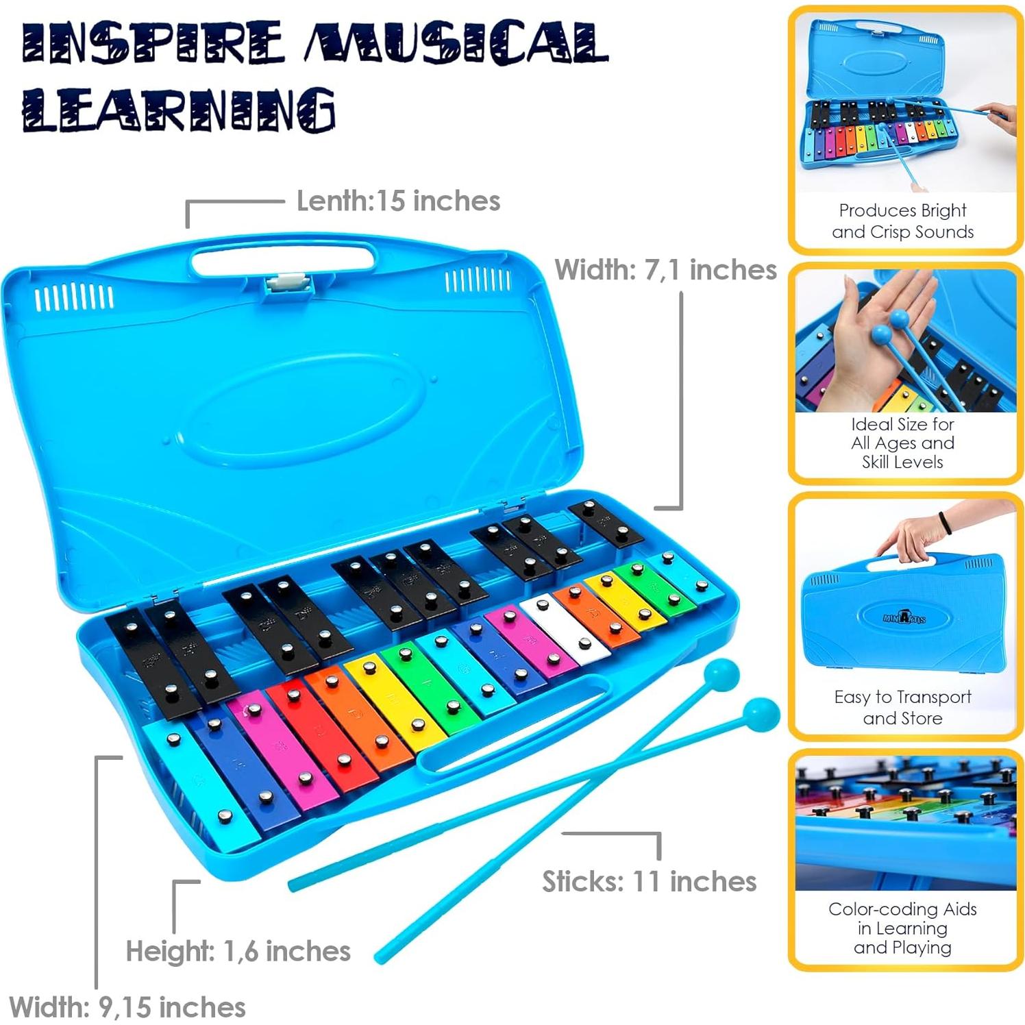 Xilófono Glockenspiel MiniArtis 25 Notas Metal Colorido