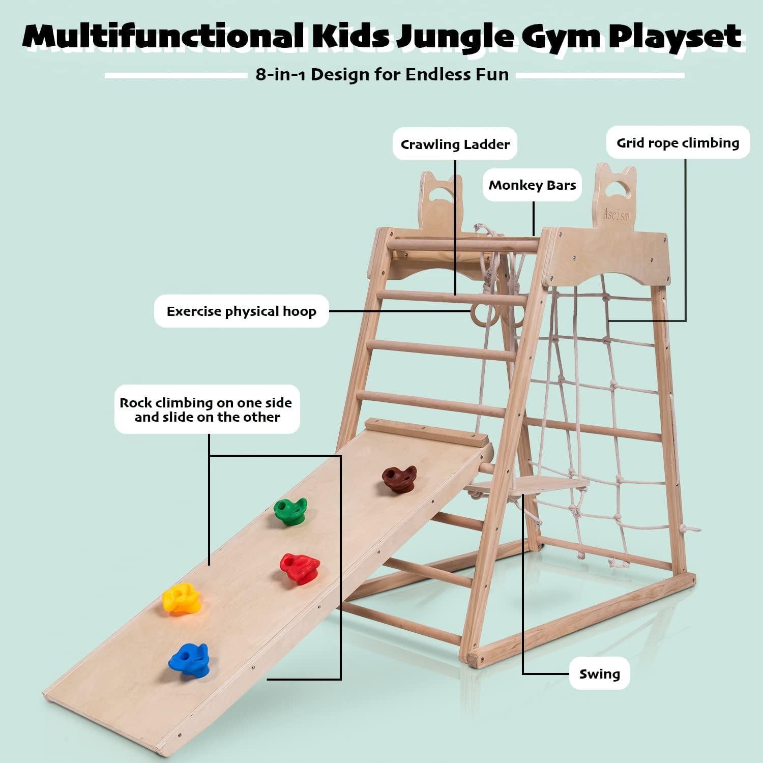 Gimnasio Infantil de Madera Ascism 8 en 1 para Niños