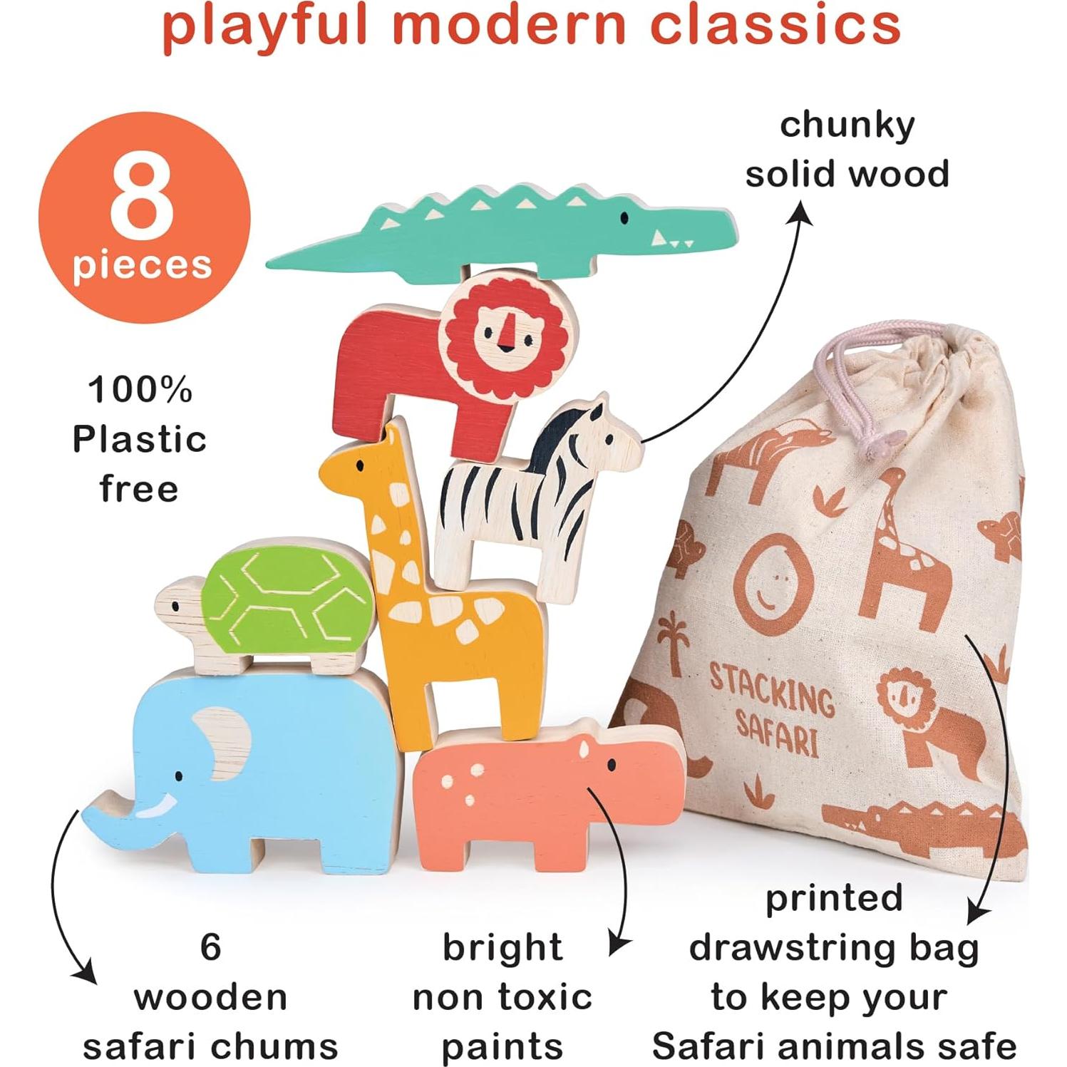 Juguete de Apilamiento de Madera Mentari - Safari 7 Piezas