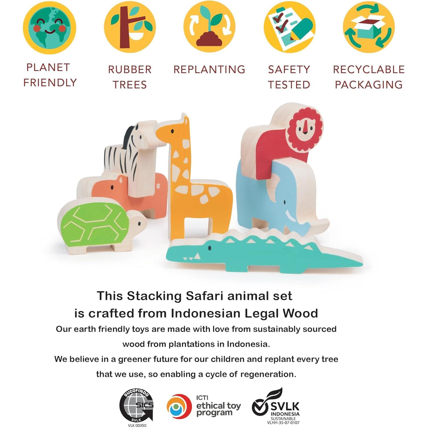 Juguete de Apilamiento de Madera Mentari - Safari 7 Piezas