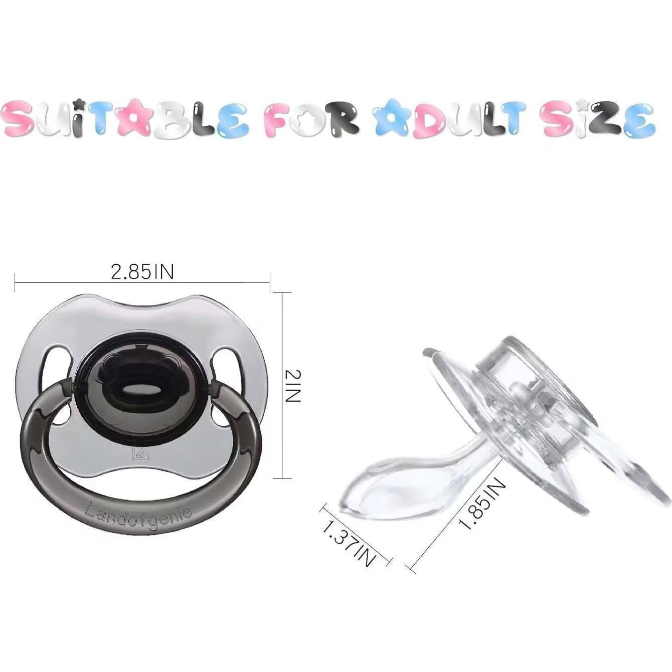 Chupete Grande Adulto Landofgenie Transparente Negro 8.5cm