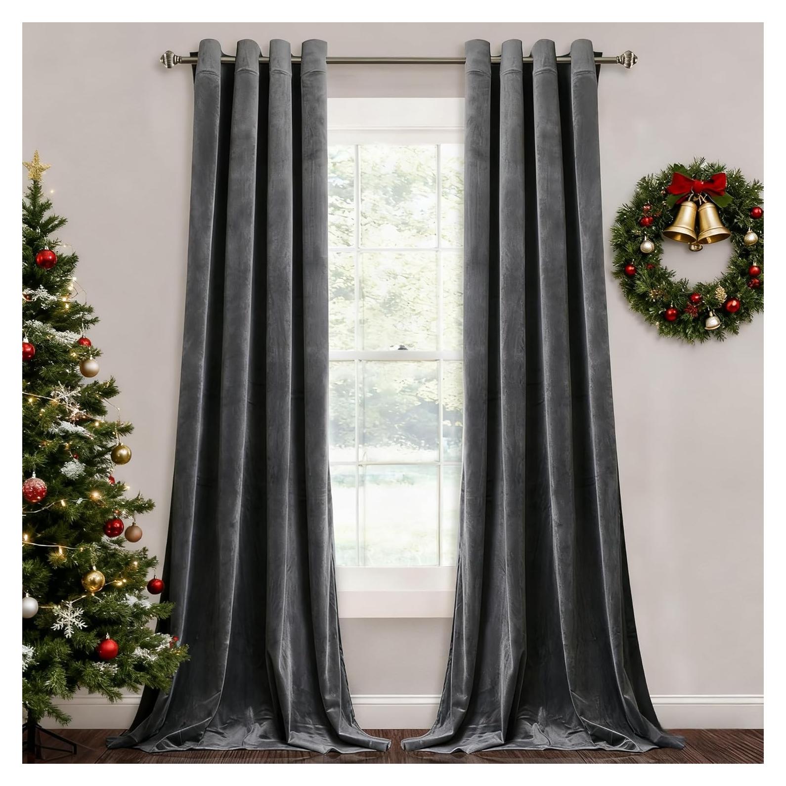 Cortinas Opacas de Terciopelo StangH Gris 132x244 cm 2 Paneles