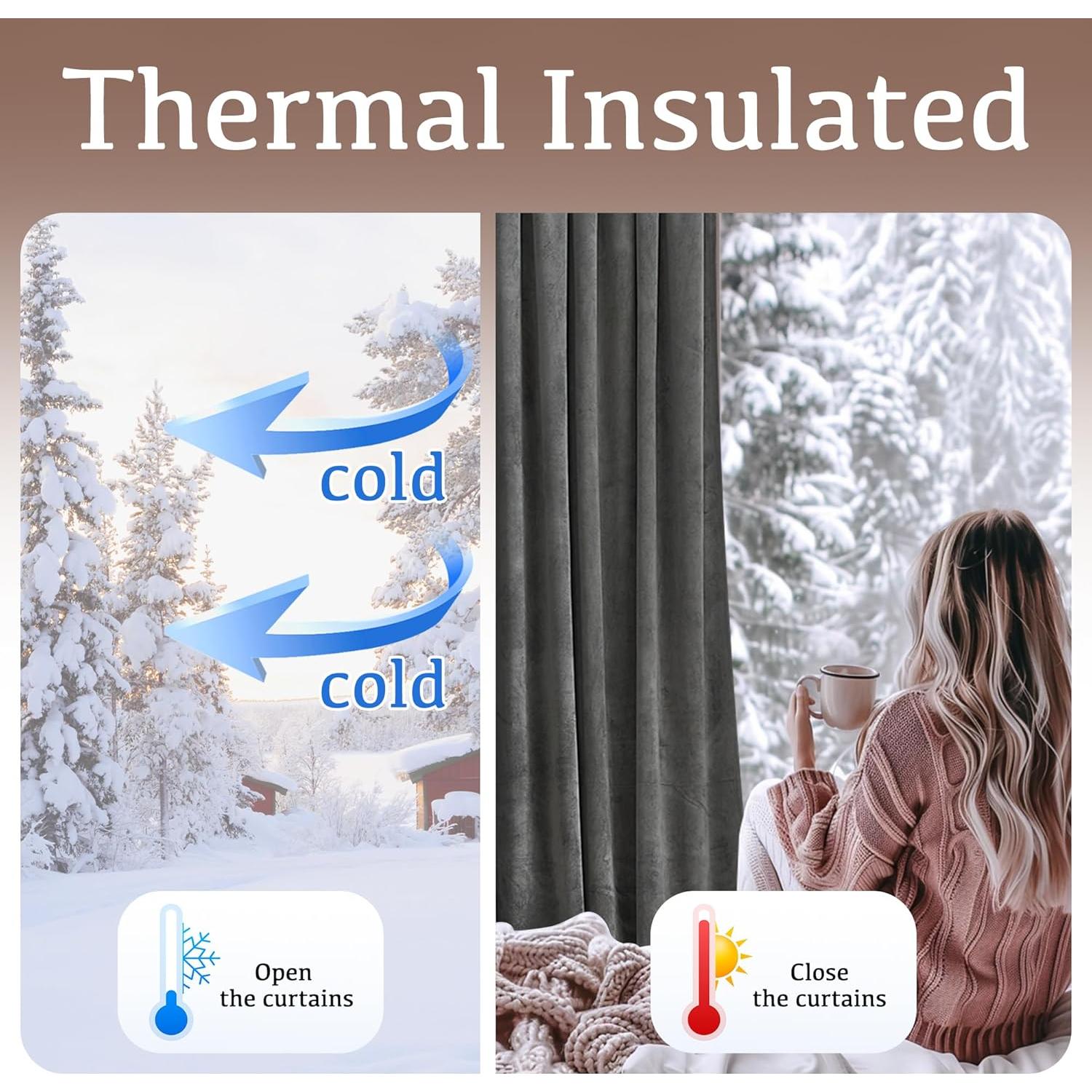 Cortinas Opacas de Terciopelo StangH Gris 132x244 cm 2 Paneles