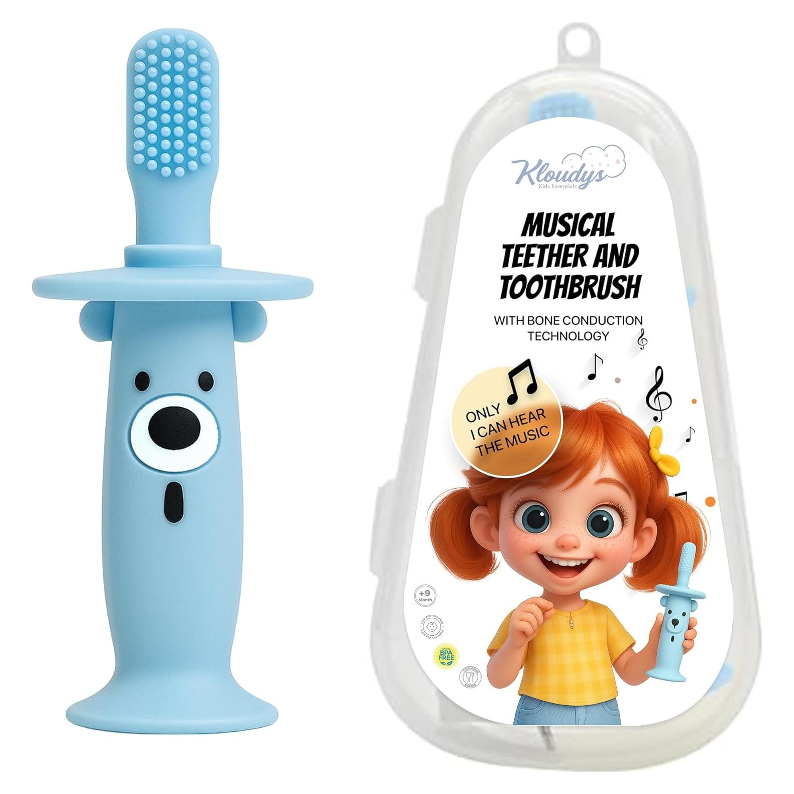 Mordedor y Cepillo Eléctrico KLOUDYS Azul 2 en 1 para Bebés