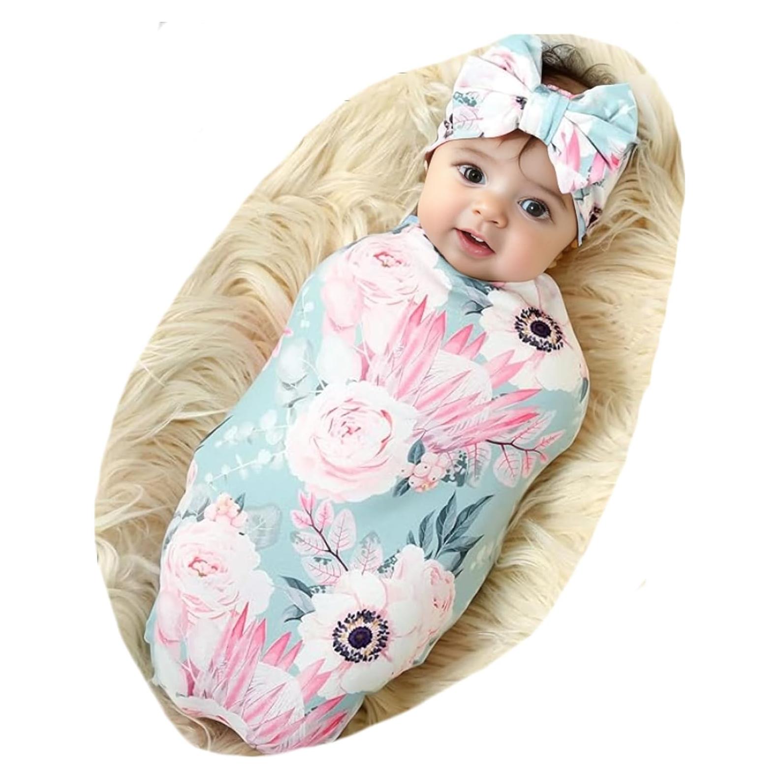 Conjunto Manta Swaddle y Diadema Bebé Galabloomer Floral