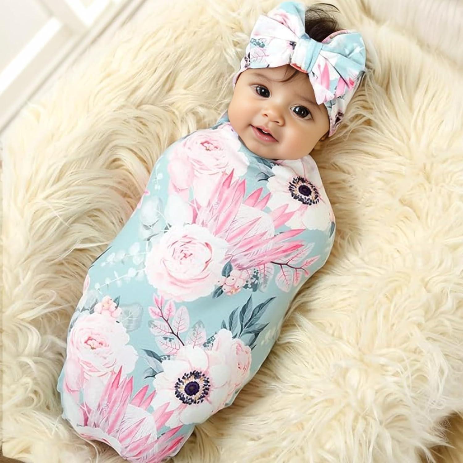 Conjunto Manta Swaddle y Diadema Bebé Galabloomer Floral