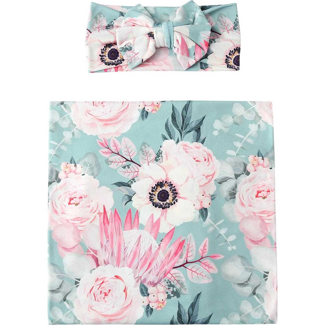 Conjunto Manta Swaddle y Diadema Bebé Galabloomer Floral