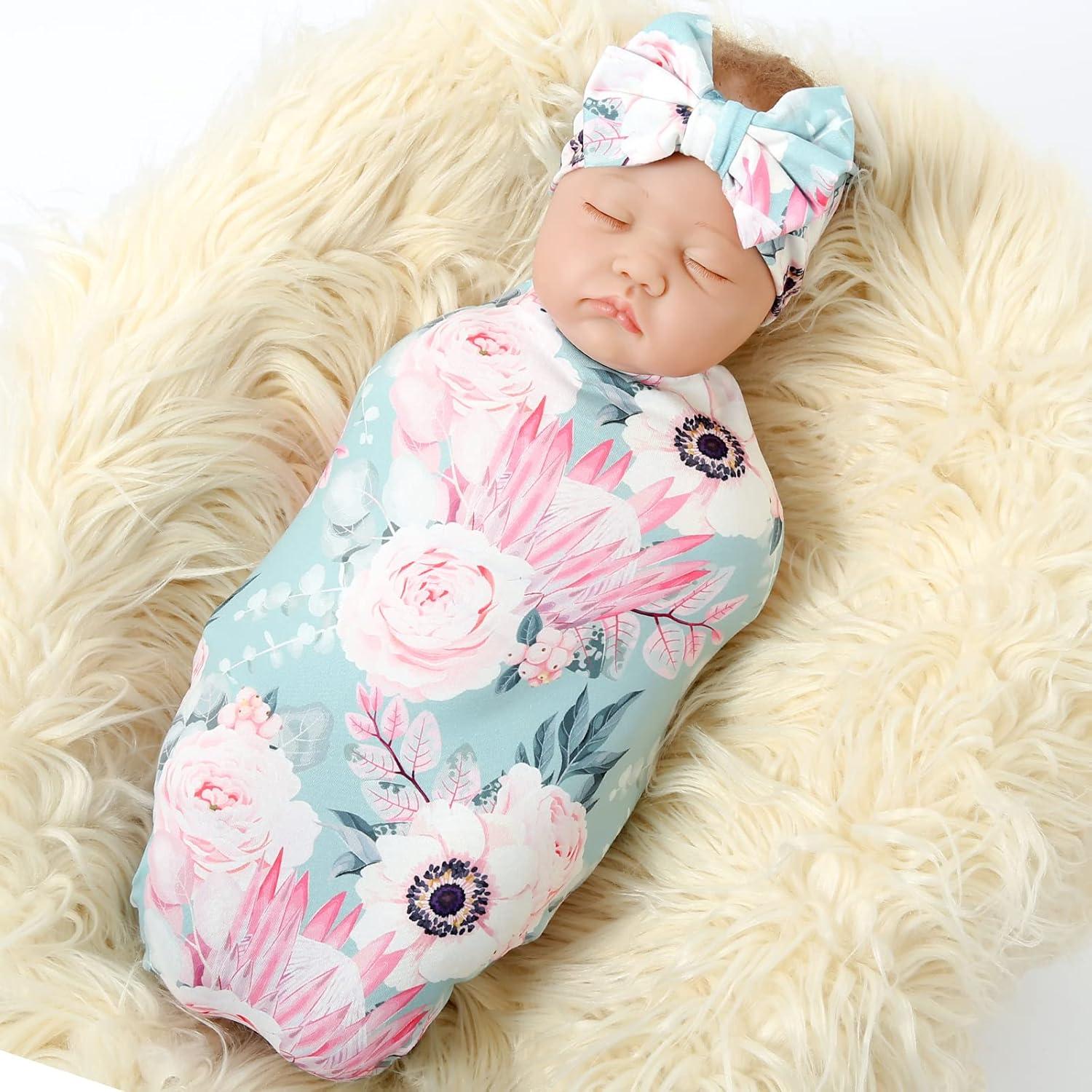 Conjunto Manta Swaddle y Diadema Bebé Galabloomer Floral