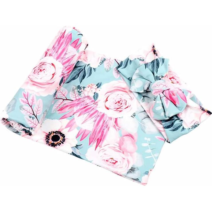 Conjunto Manta Swaddle y Diadema Bebé Galabloomer Floral