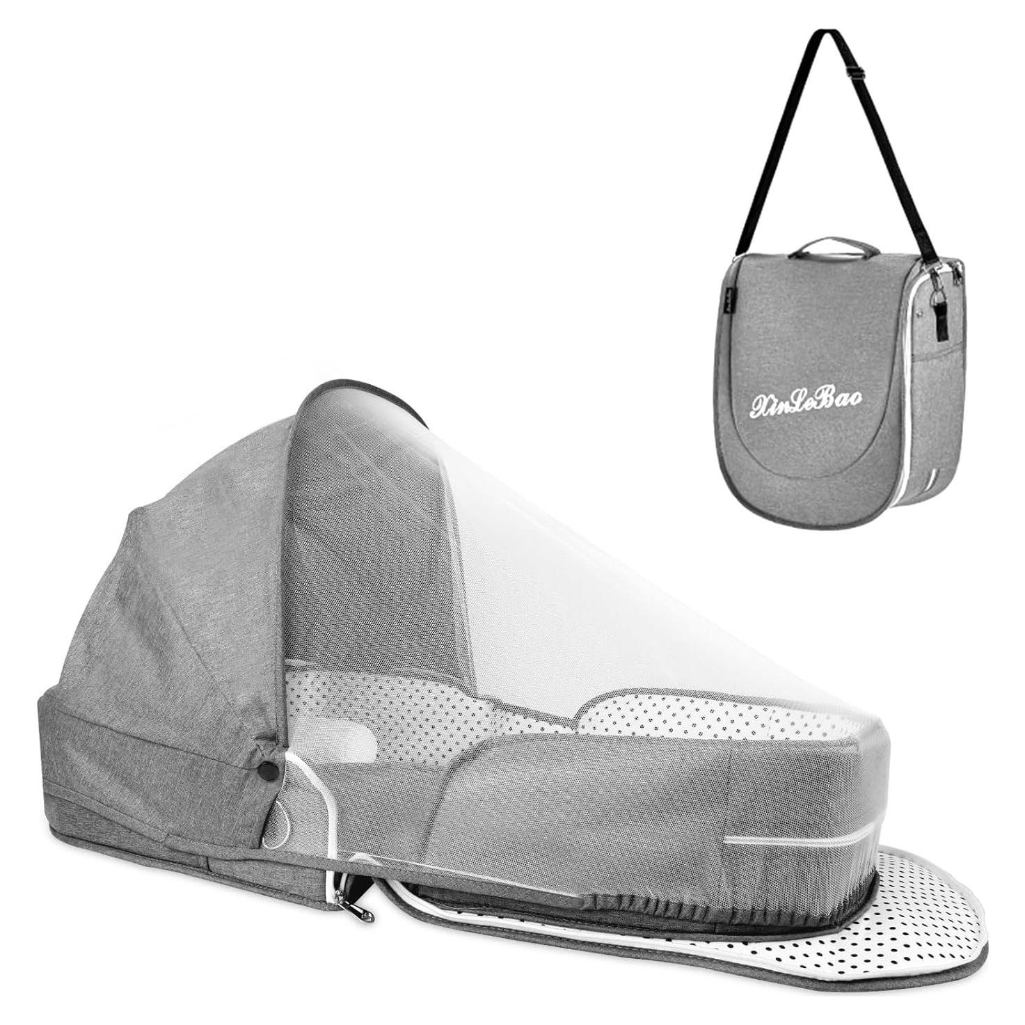 Cuna portátil de viaje SZRUNZHU Gris, co-dormir con mosquitera