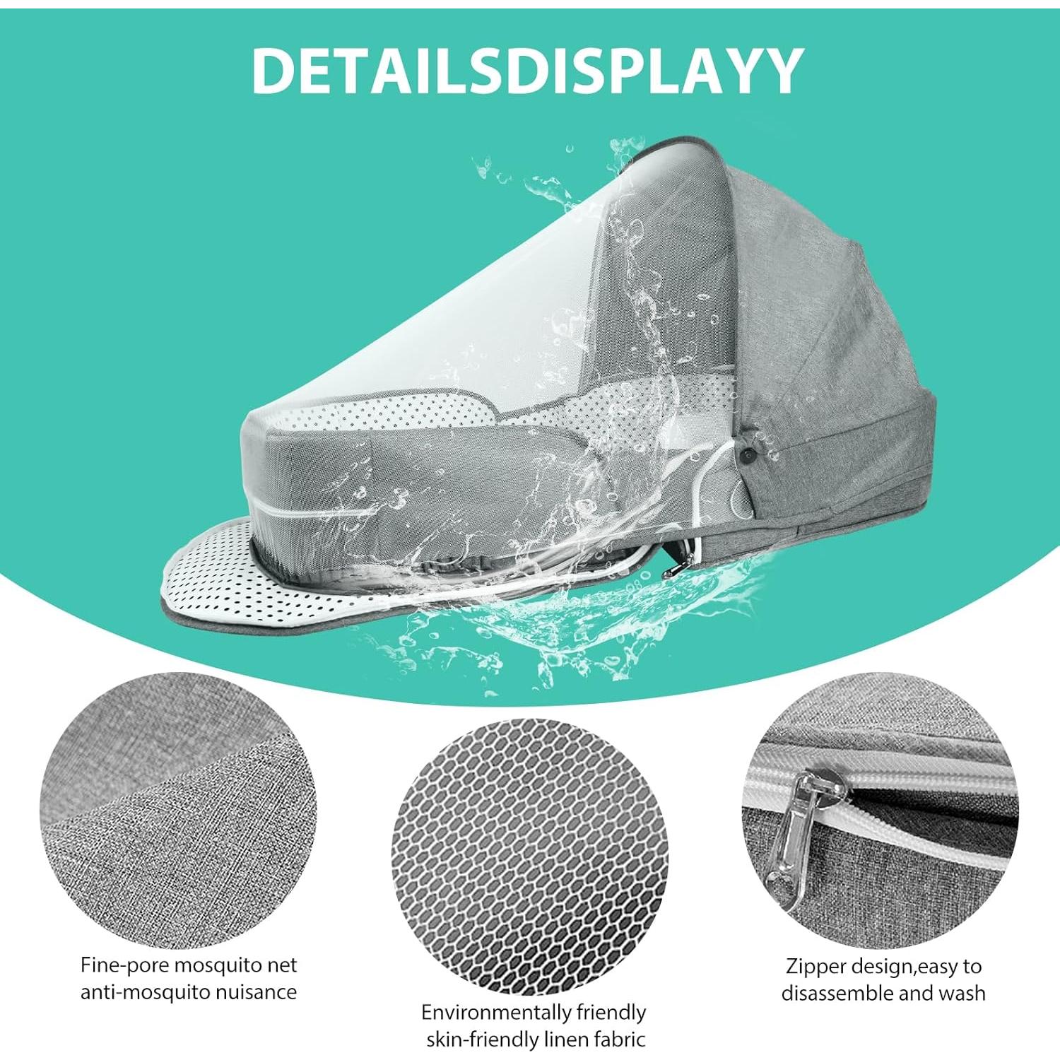 Cuna portátil de viaje SZRUNZHU Gris, co-dormir con mosquitera