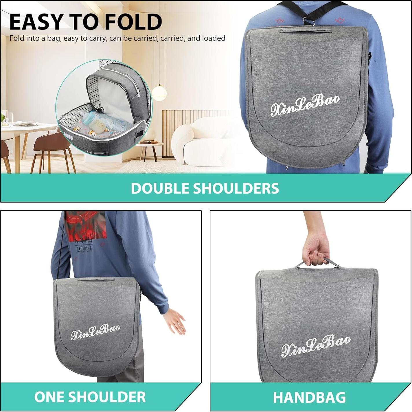 Cuna portátil de viaje SZRUNZHU Gris, co-dormir con mosquitera