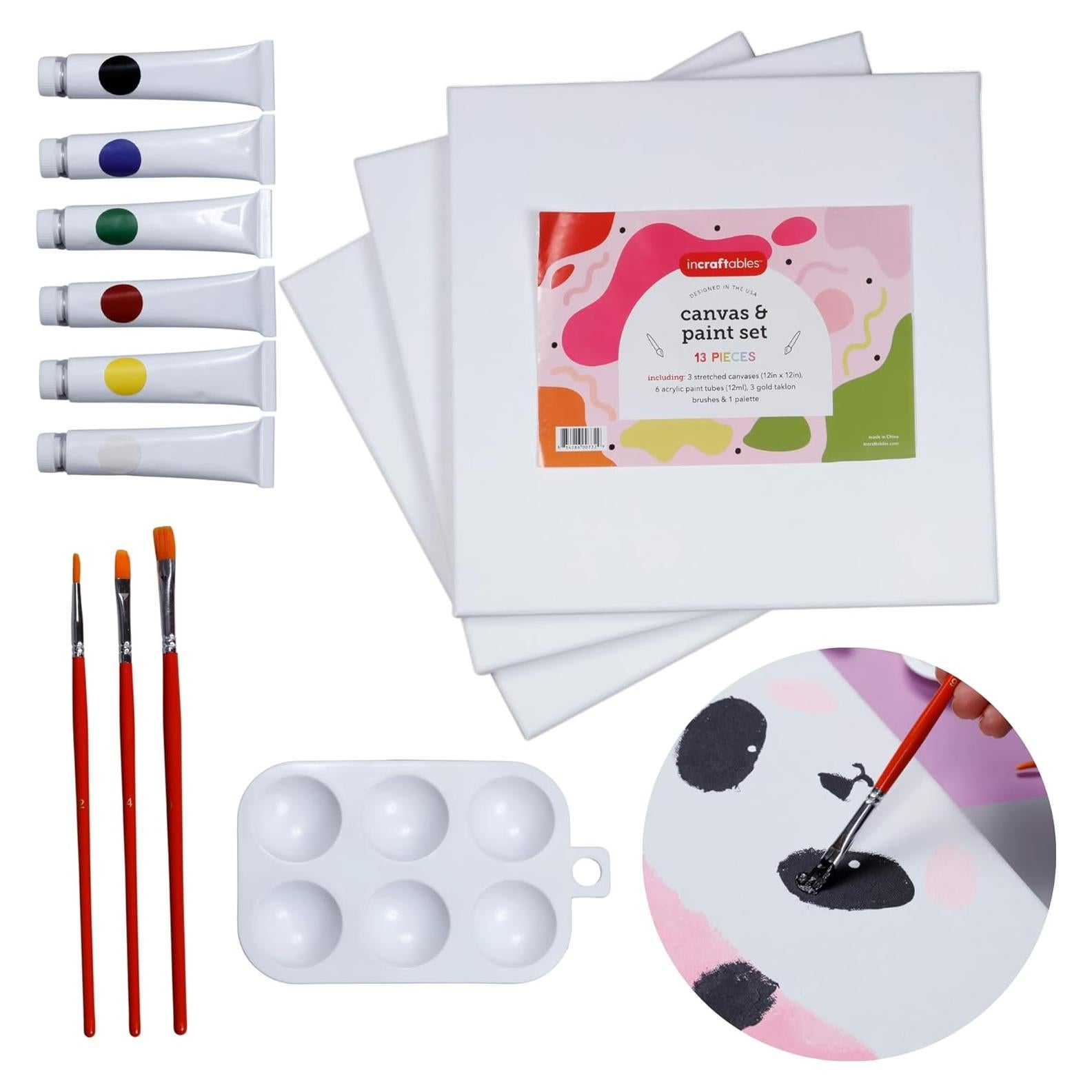 Set de Pintura en Lienzo Incraftables - 3 Lienzos, Pinceles y Acrílicos