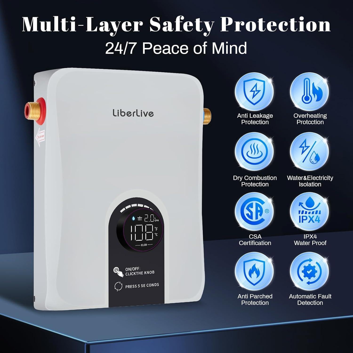 Calentador de Agua Eléctrico Sin Tanque LiberLive 11kW 240V