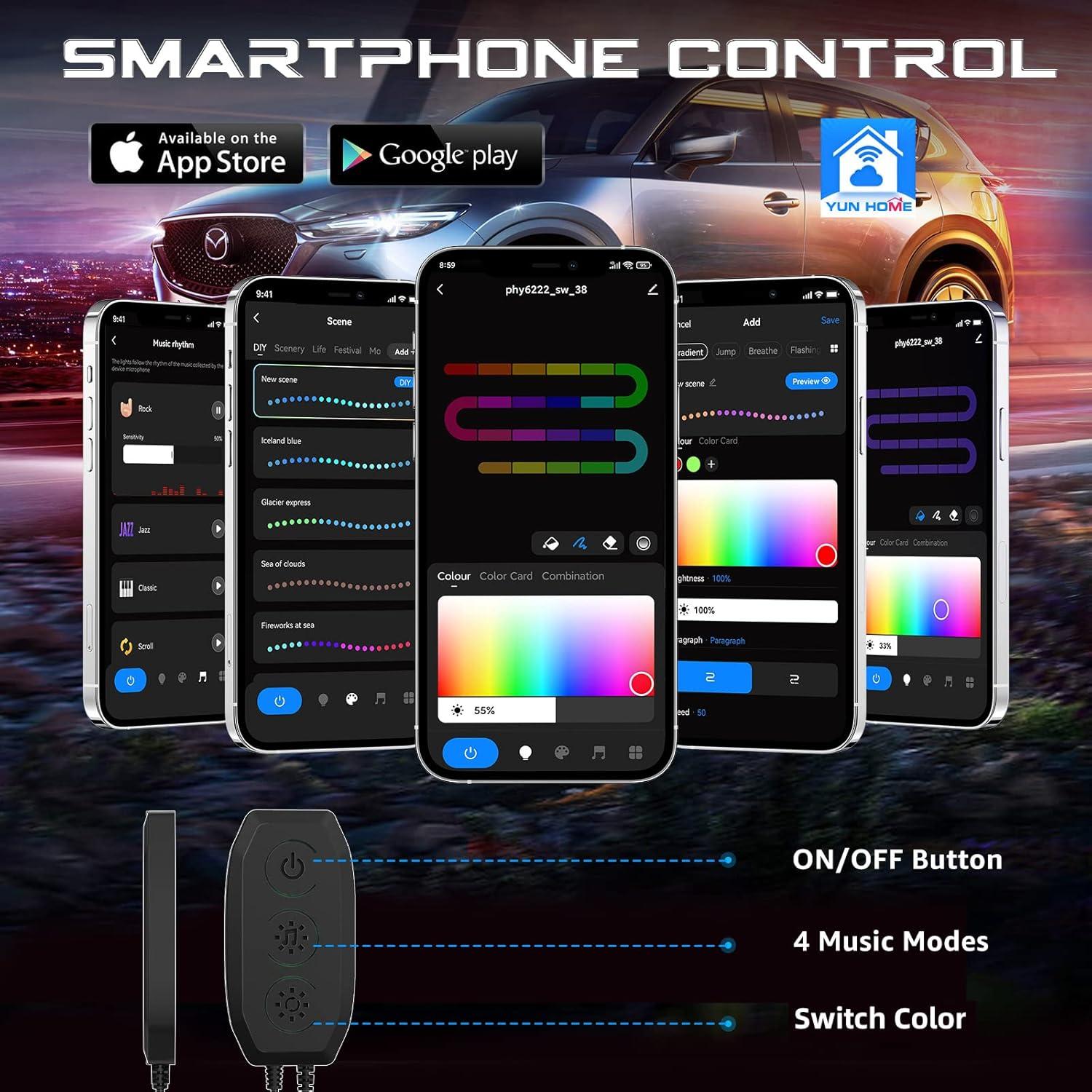 Luces LED de Carro Interior ETINAS 68 LEDs RGB Control APP