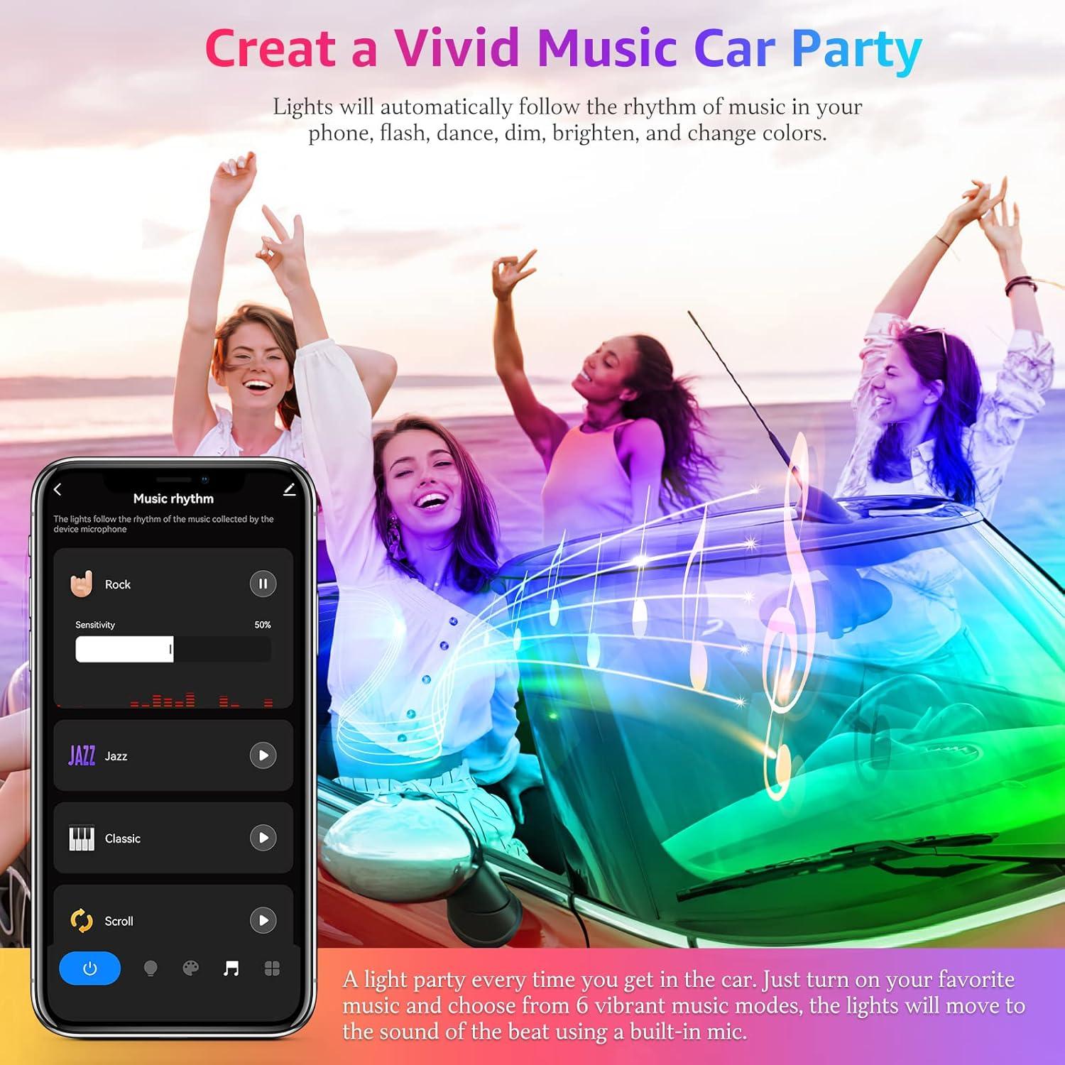 Luces LED de Carro Interior ETINAS 68 LEDs RGB Control APP