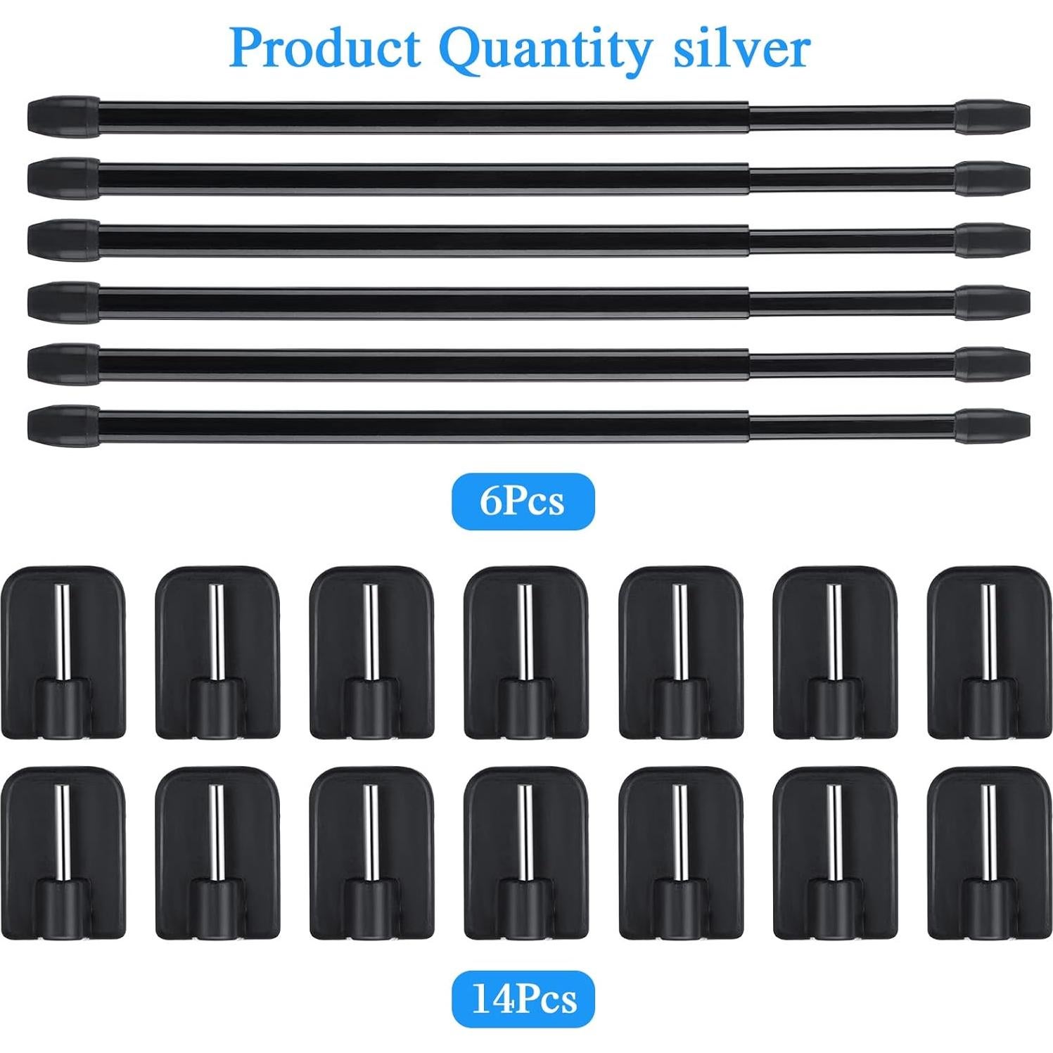 Jetec Varillas de Cortina Ajustables 6 Piezas 40-70 cm Negro