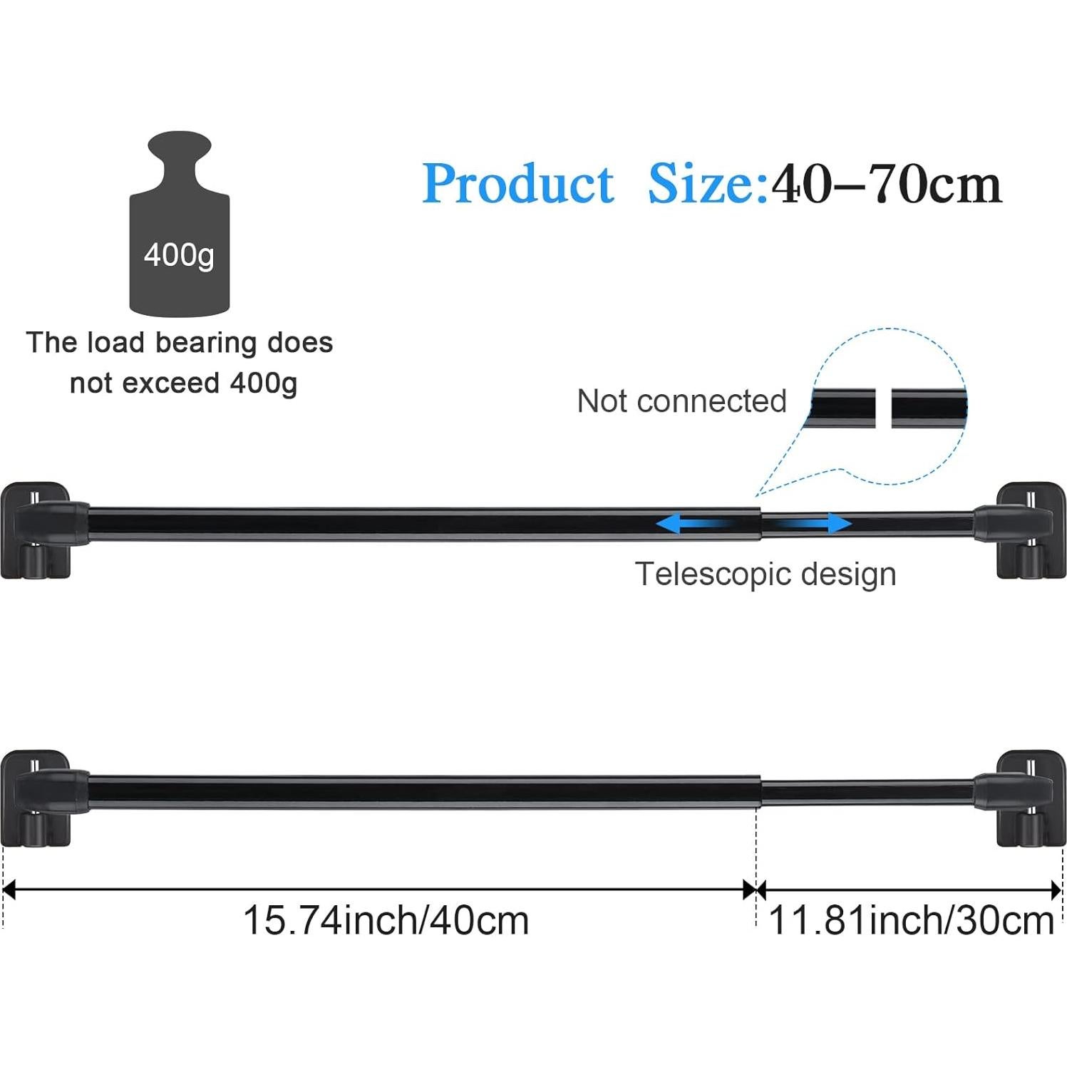 Jetec Varillas de Cortina Ajustables 6 Piezas 40-70 cm Negro