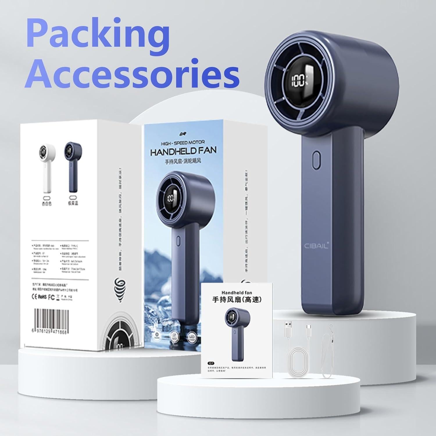 Ventilador Portátil de Mano CIBAIL G1 Recargable USB 3 Velocidades