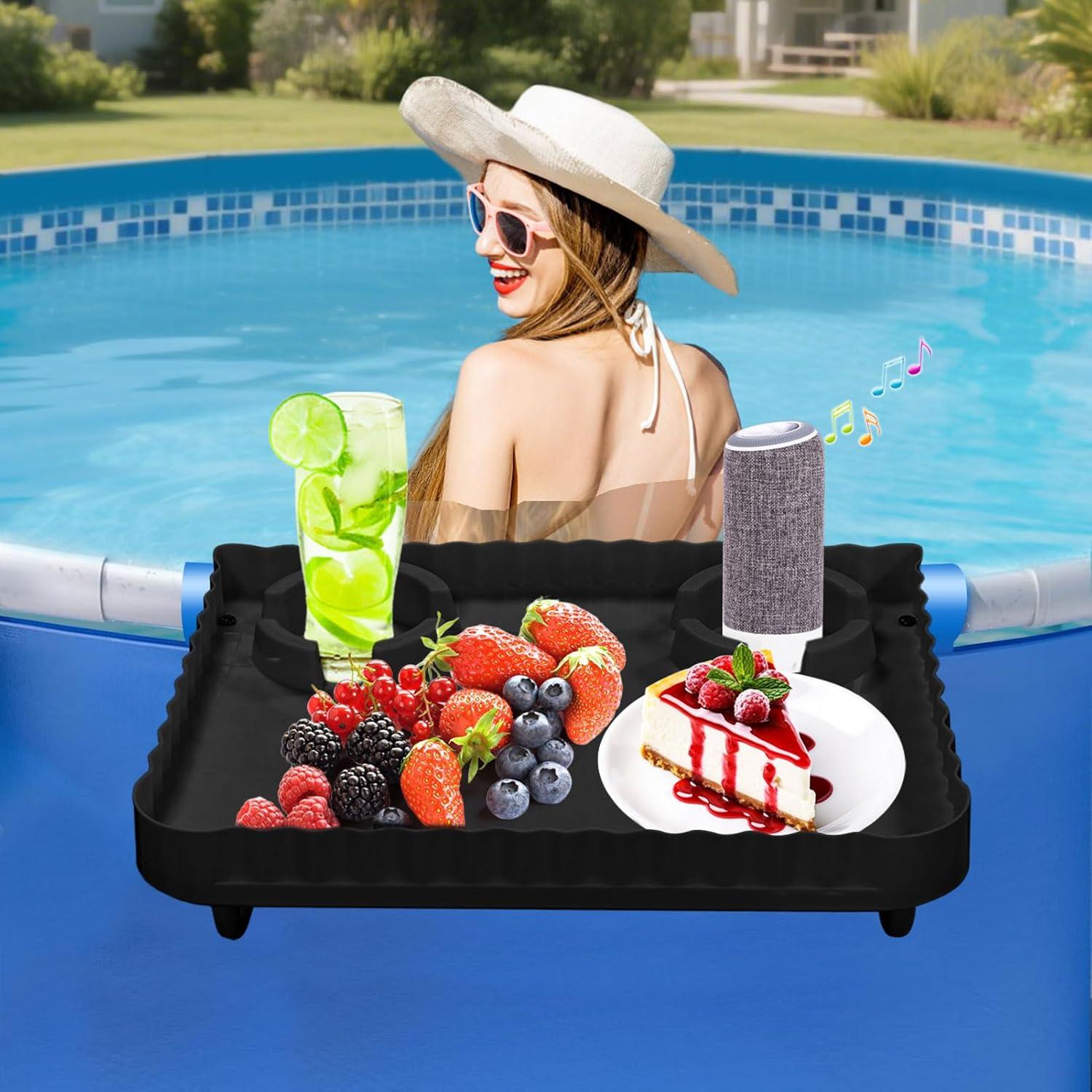 Barra de piscina elevada Tryitsbest negra para bebidas y snacks