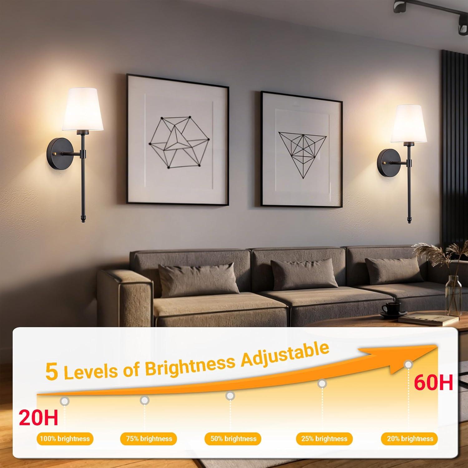 Aplique de Pared Inalámbrico Vimhou 50.8cm 2 Pack Negro