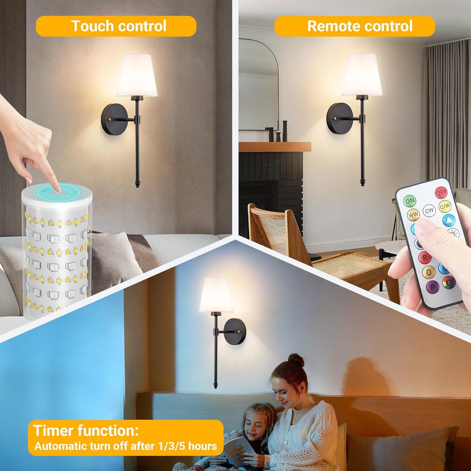 Aplique de Pared Inalámbrico Vimhou 50.8cm 2 Pack Negro